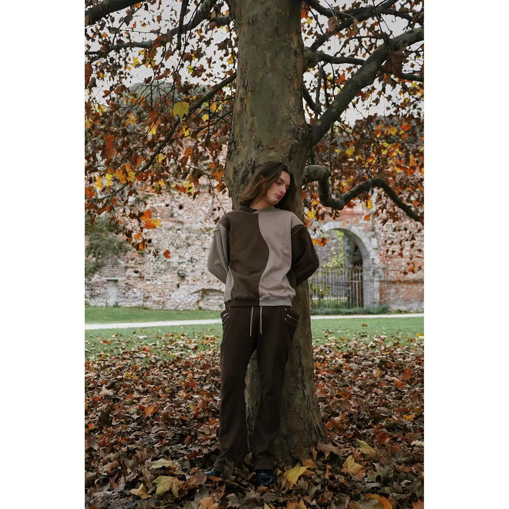 Reversible Spliced Suede Crewneck Sweatshirt
