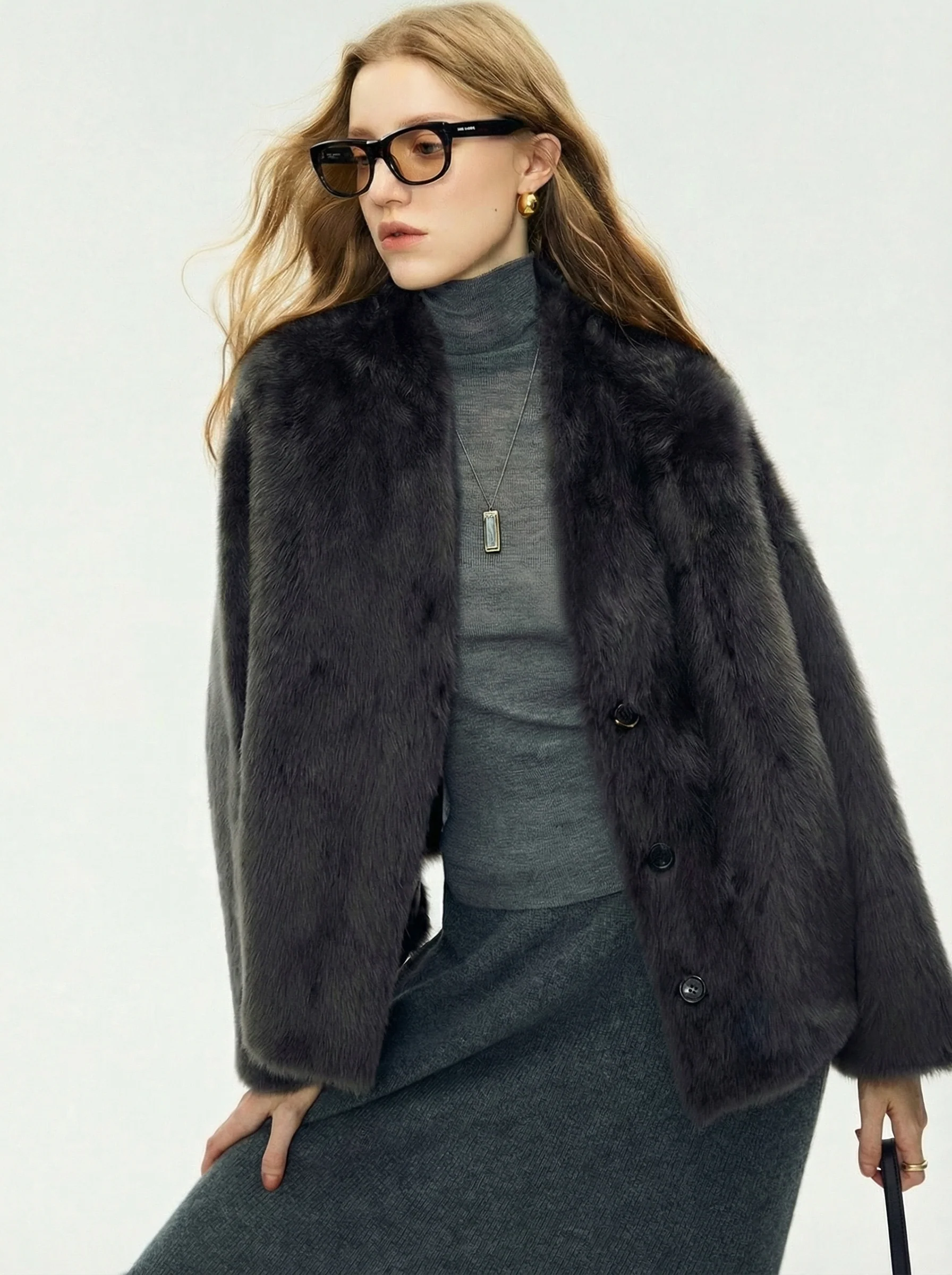 Reversible V-Neck Shearling Jacket - Image 7