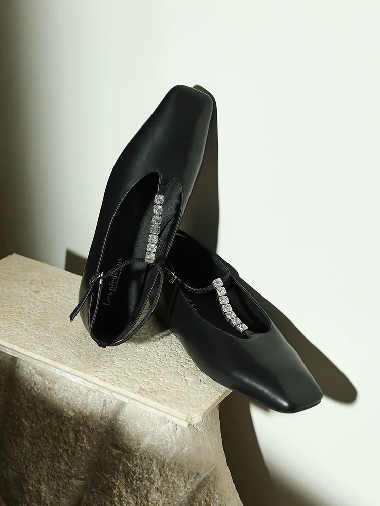 Rhinestone T-Strap Square-Toe Mary Jane Flats