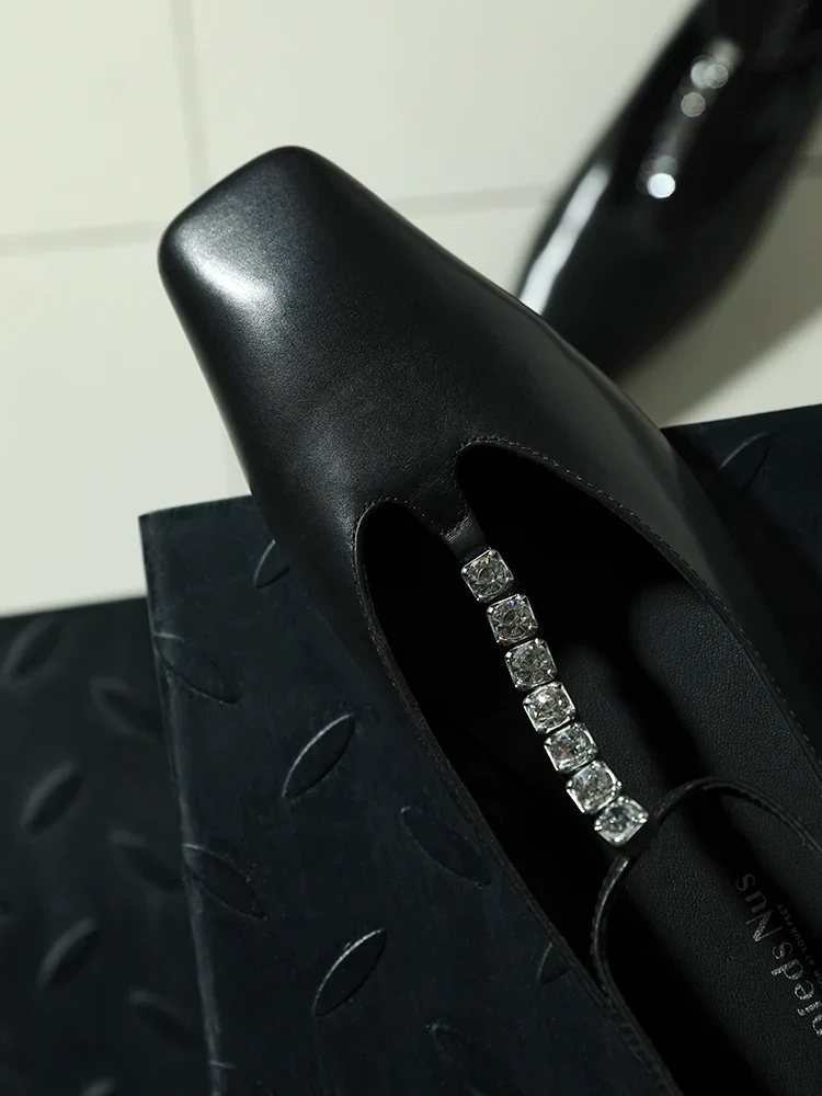 Rhinestone T-Strap Square-Toe Mary Jane Flats - Image 2