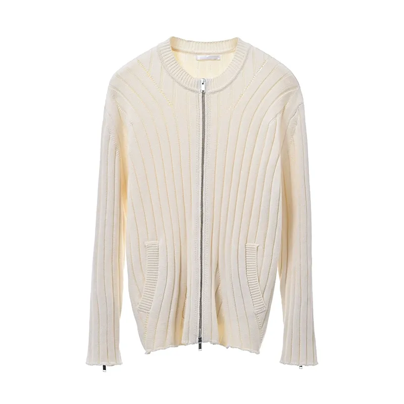 Ribbed Knit Zip-Up Cardigan