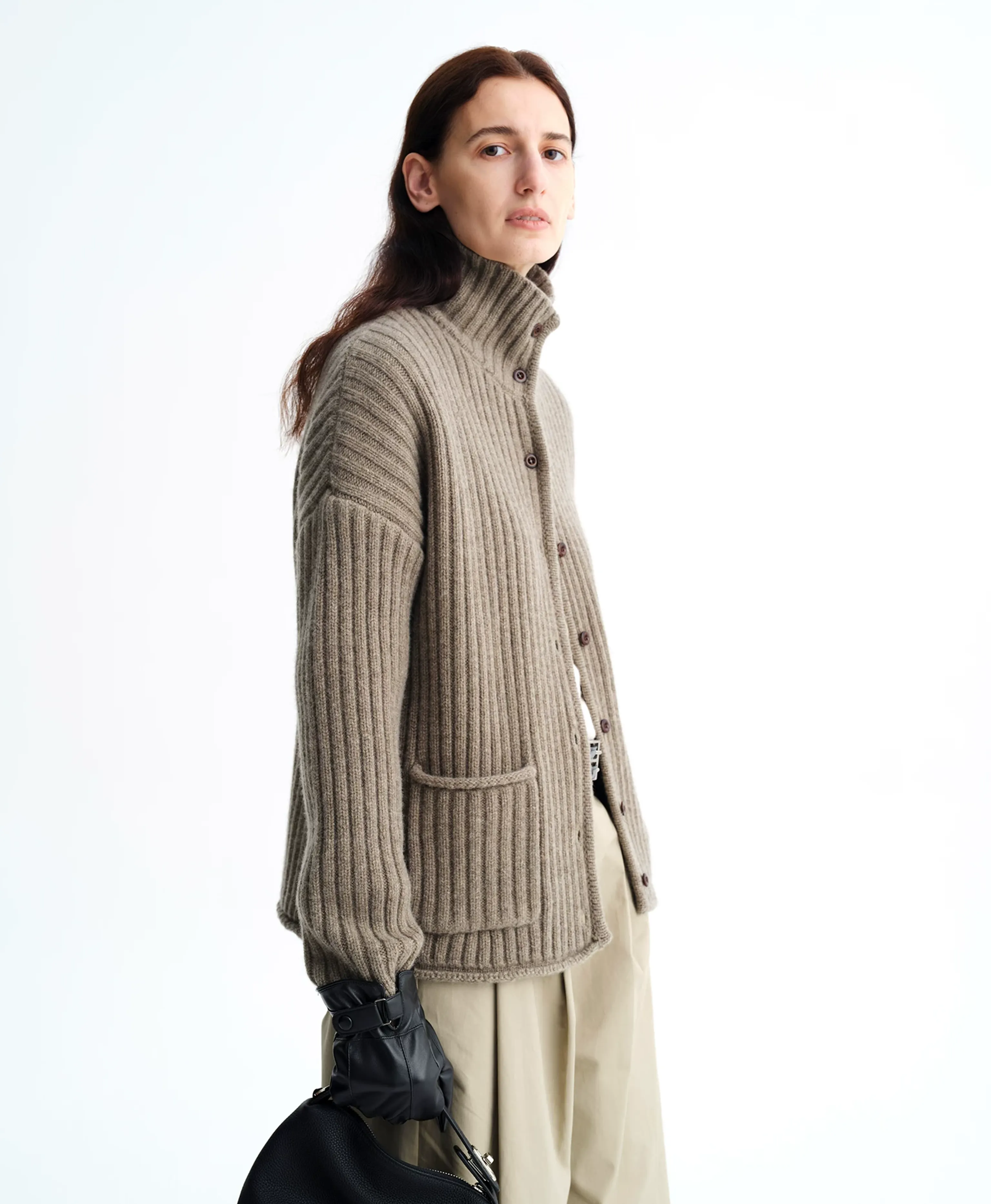 Ribbed Merino Stand-Collar Cardigan - Image 3