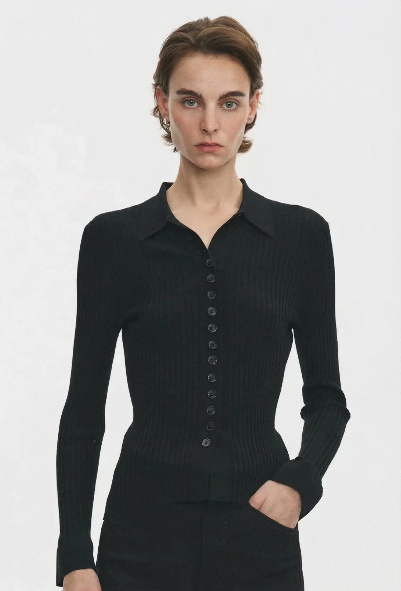 Ribbed Polo Cardigan - Image 2