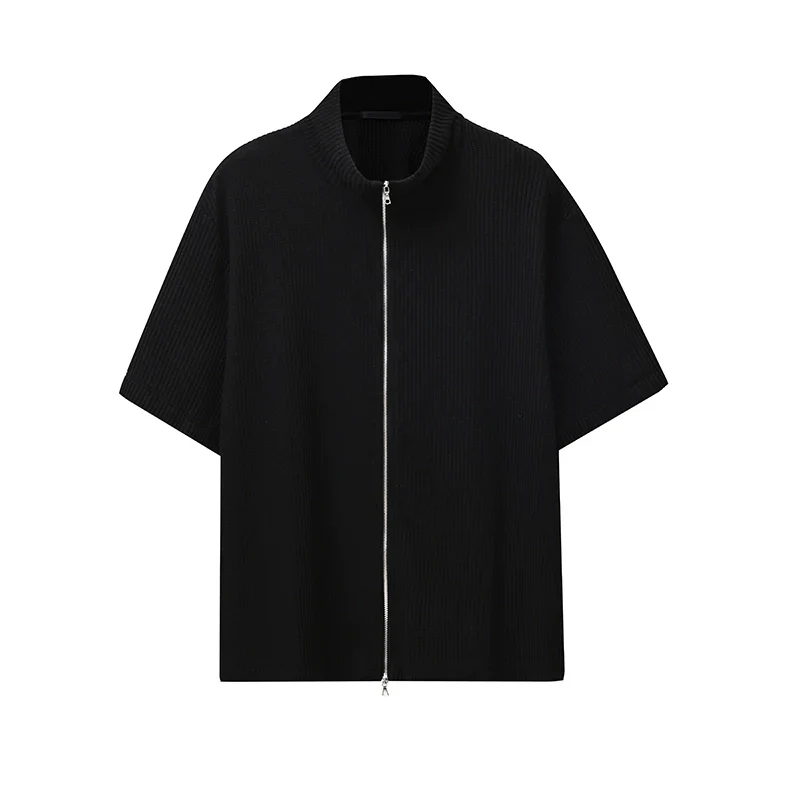 Ribbed Short-Sleeve Zip-Up Top - Image 4