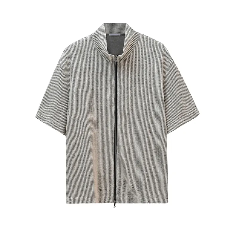 Ribbed Short-Sleeve Zip-Up Top - Image 5