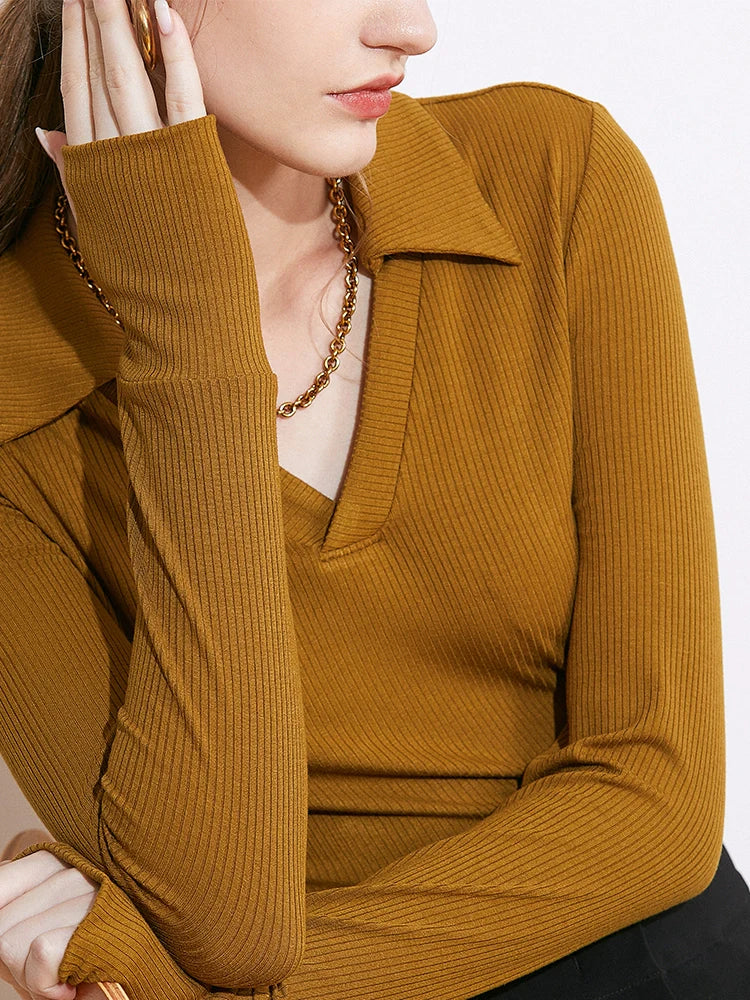 Ribbed V-Neck Polo Top - Image 2
