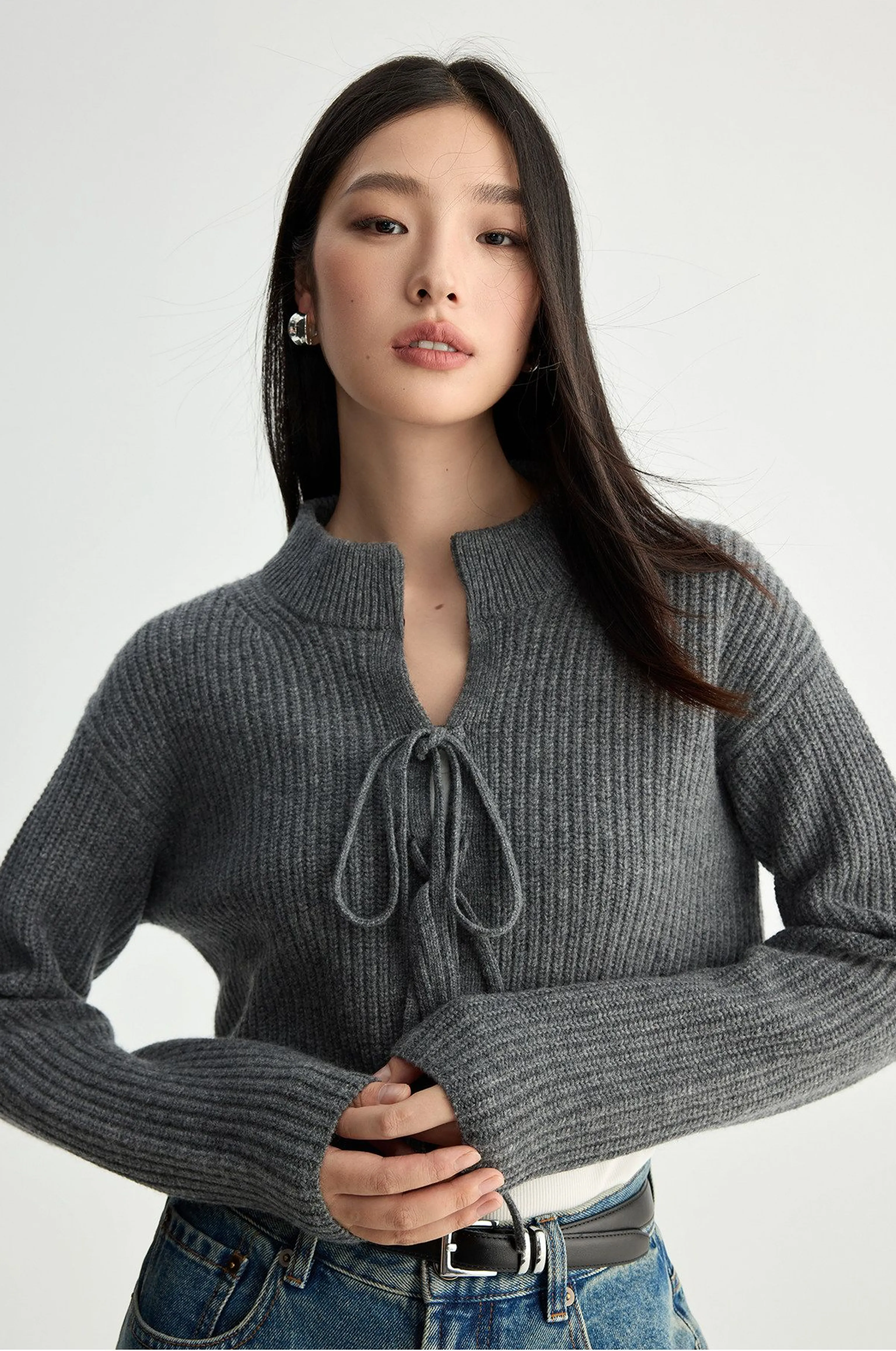 Ribbed Wool Tie-Front Crop Top - Image 6