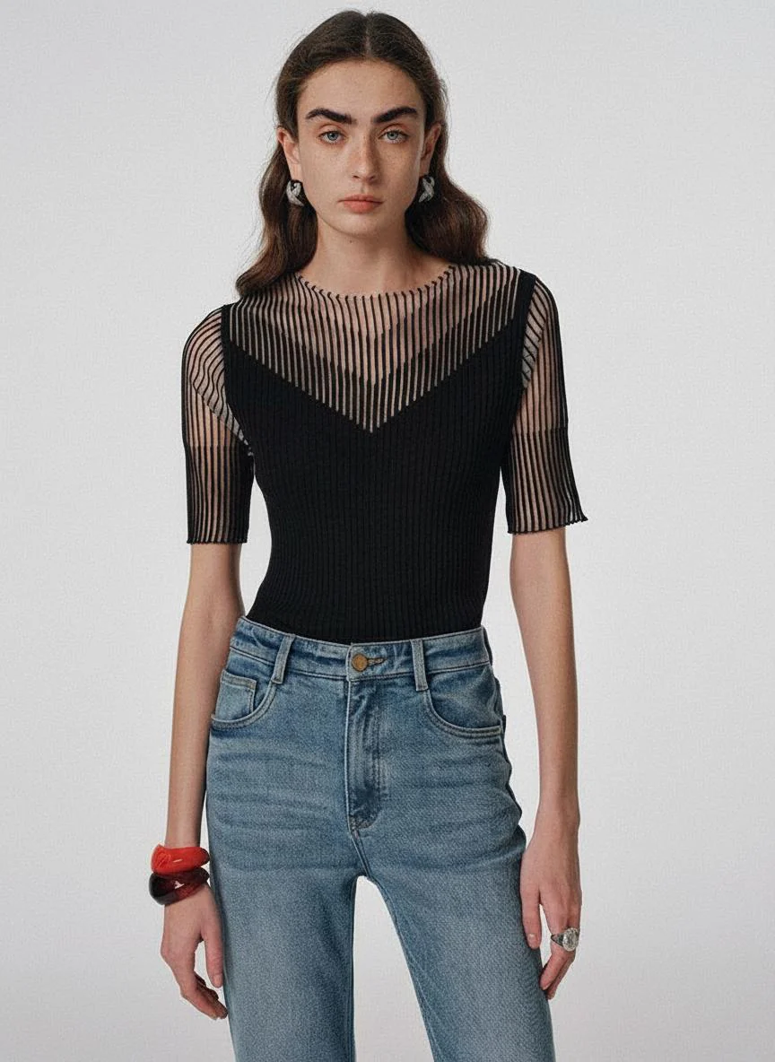 Ripple Organza Short-Sleeve Knit - Image 2