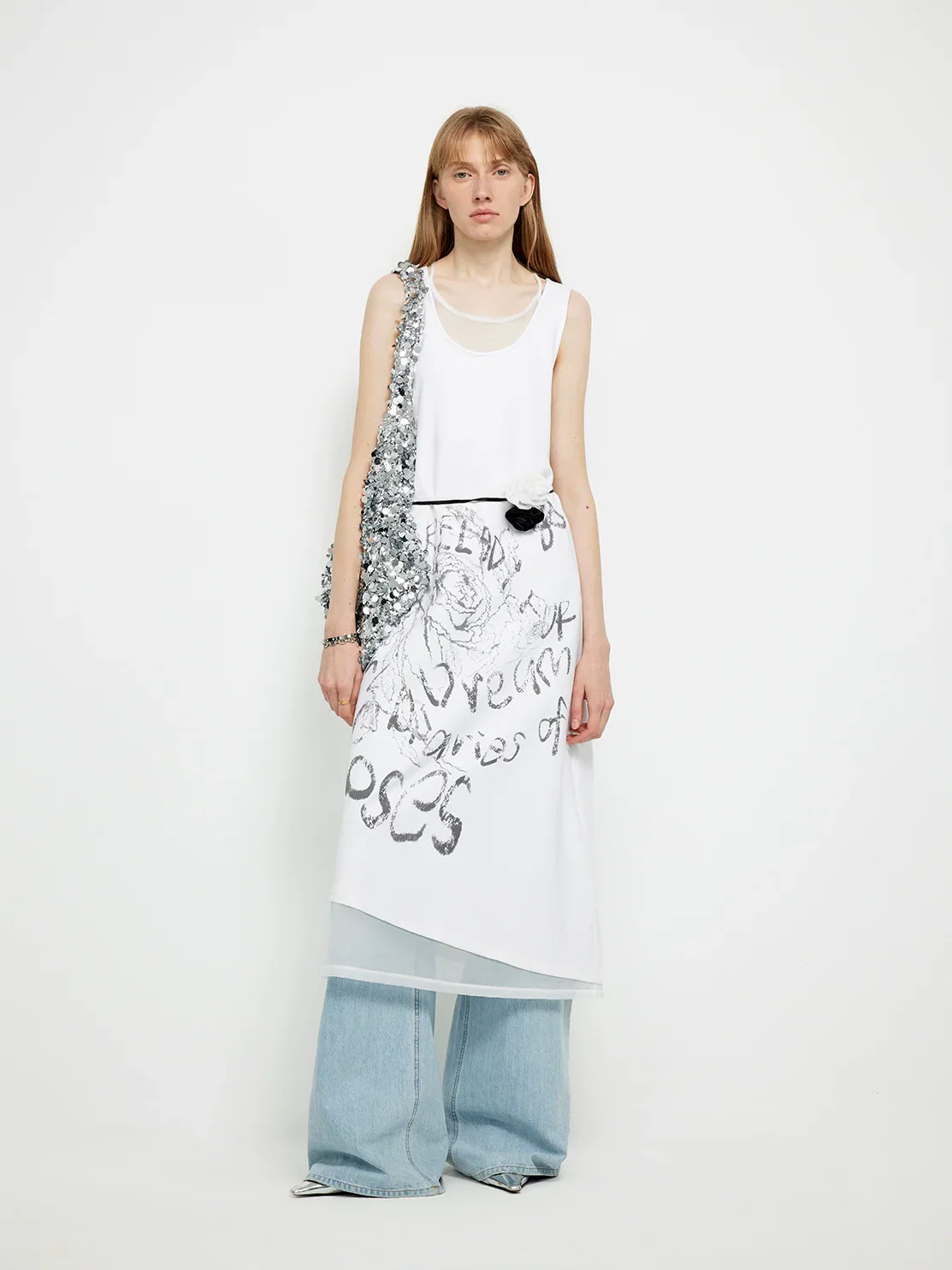 Rose Sketch Layered Tank Dress