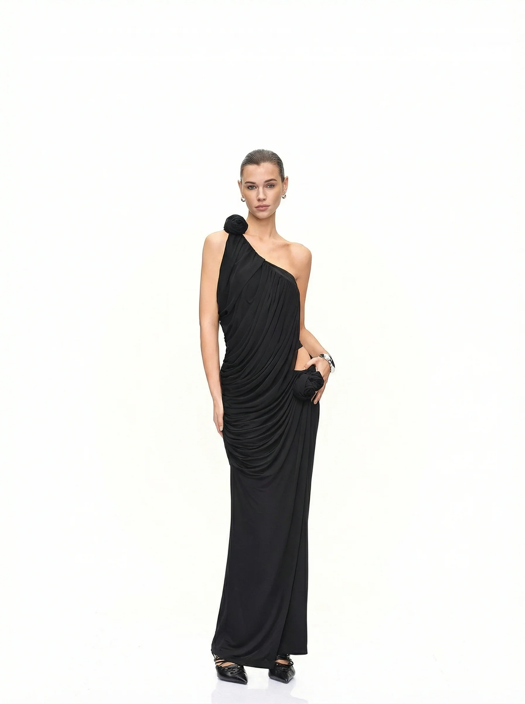 Rosette Draped Maxi Skirt