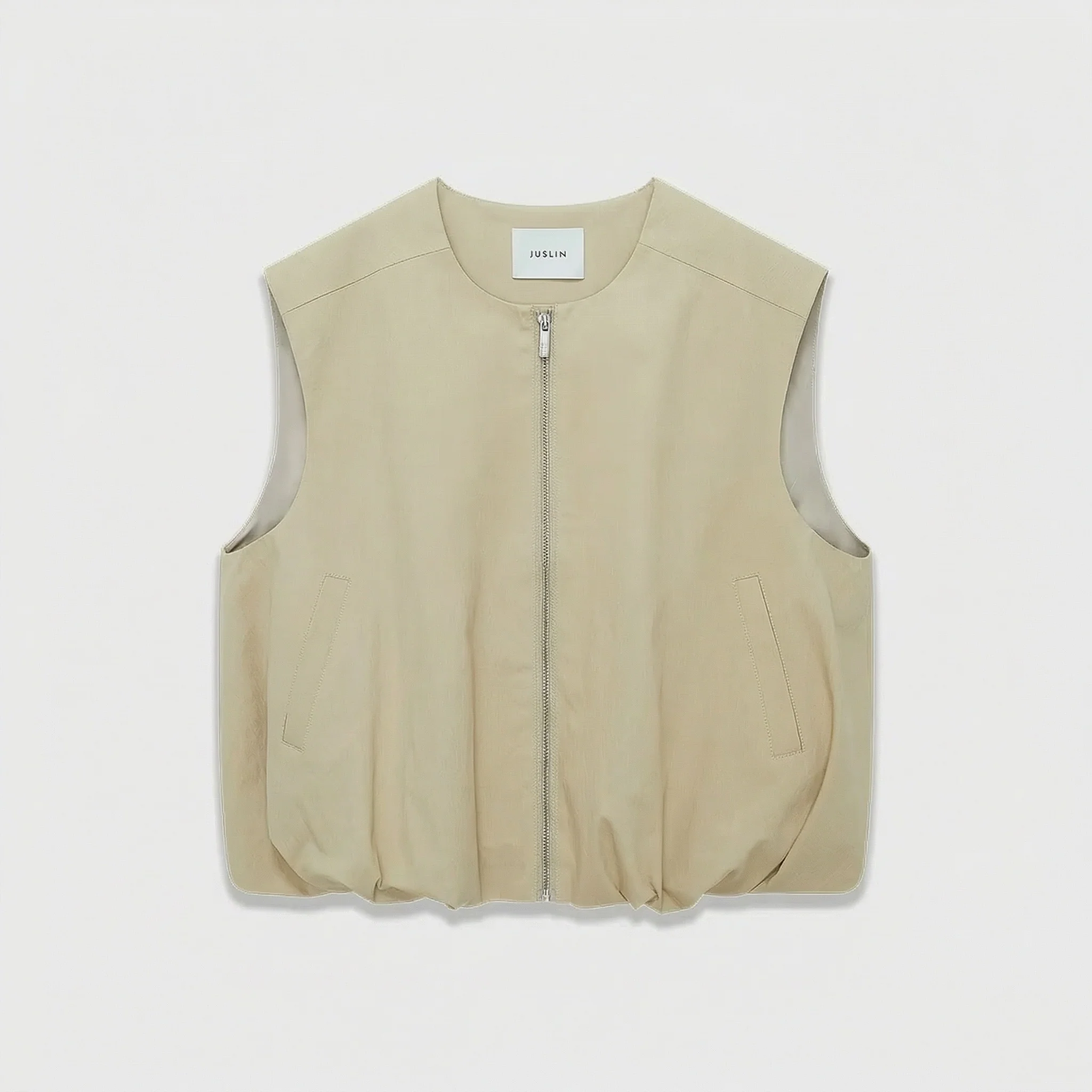 Round-Neck Bubble-Hem Zip Vest - Image 6