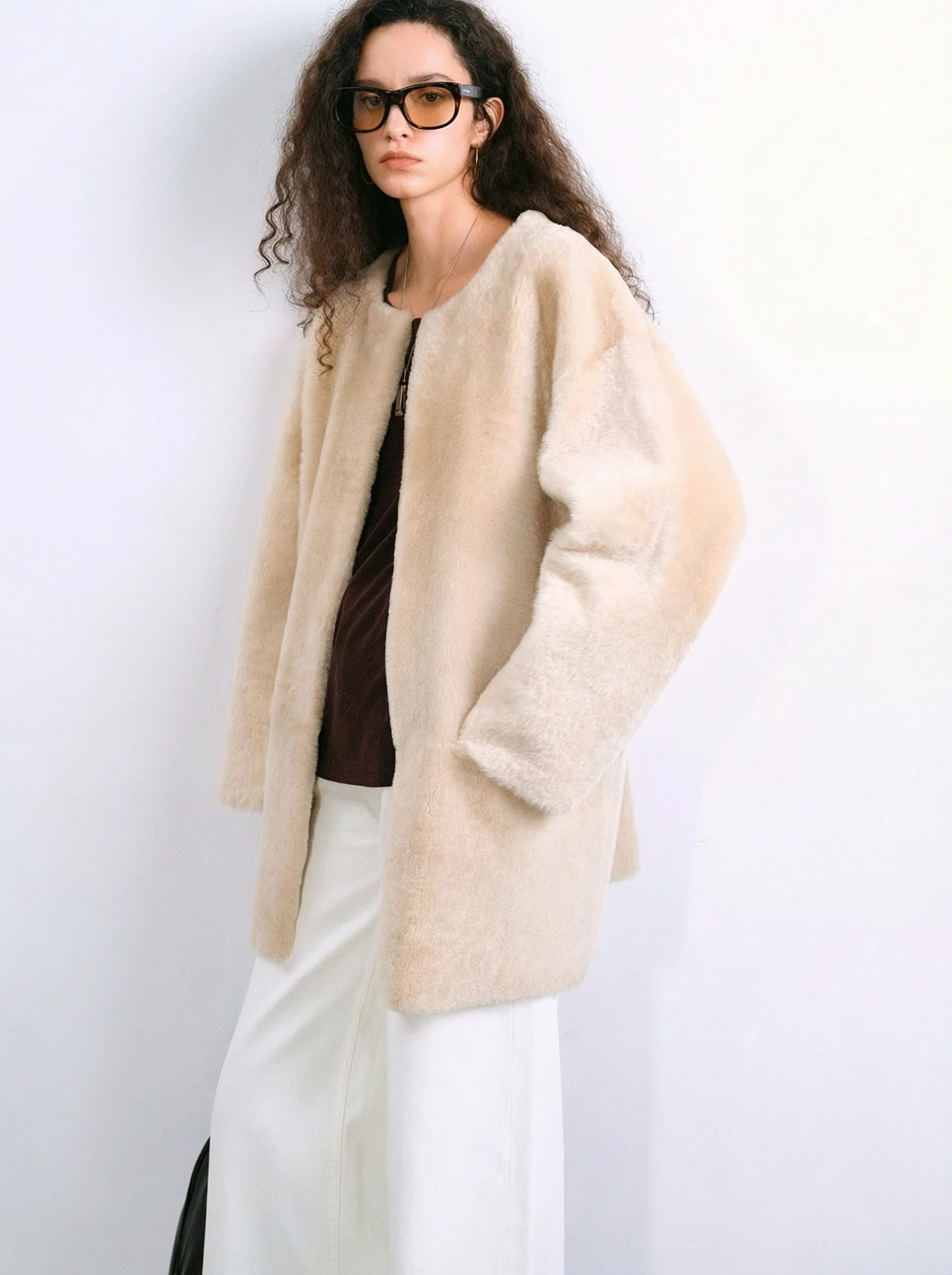 Round-Neck Merino Shearling Coat - Image 6