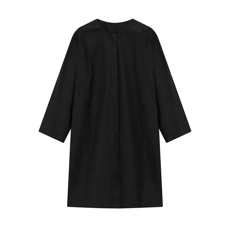 Round-Neck Metal-Clasp Shirt Dress - Image 2