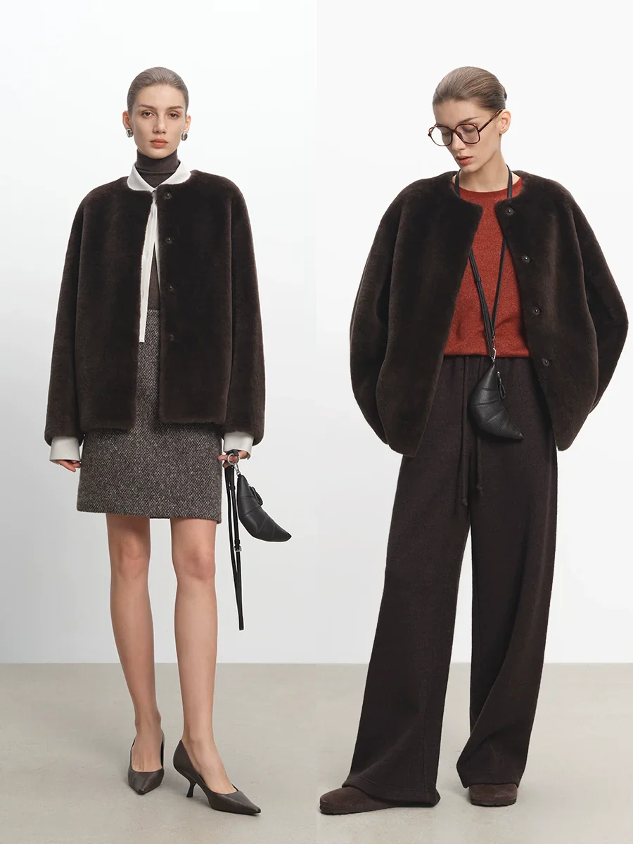 Round-Neck Plush Jacket