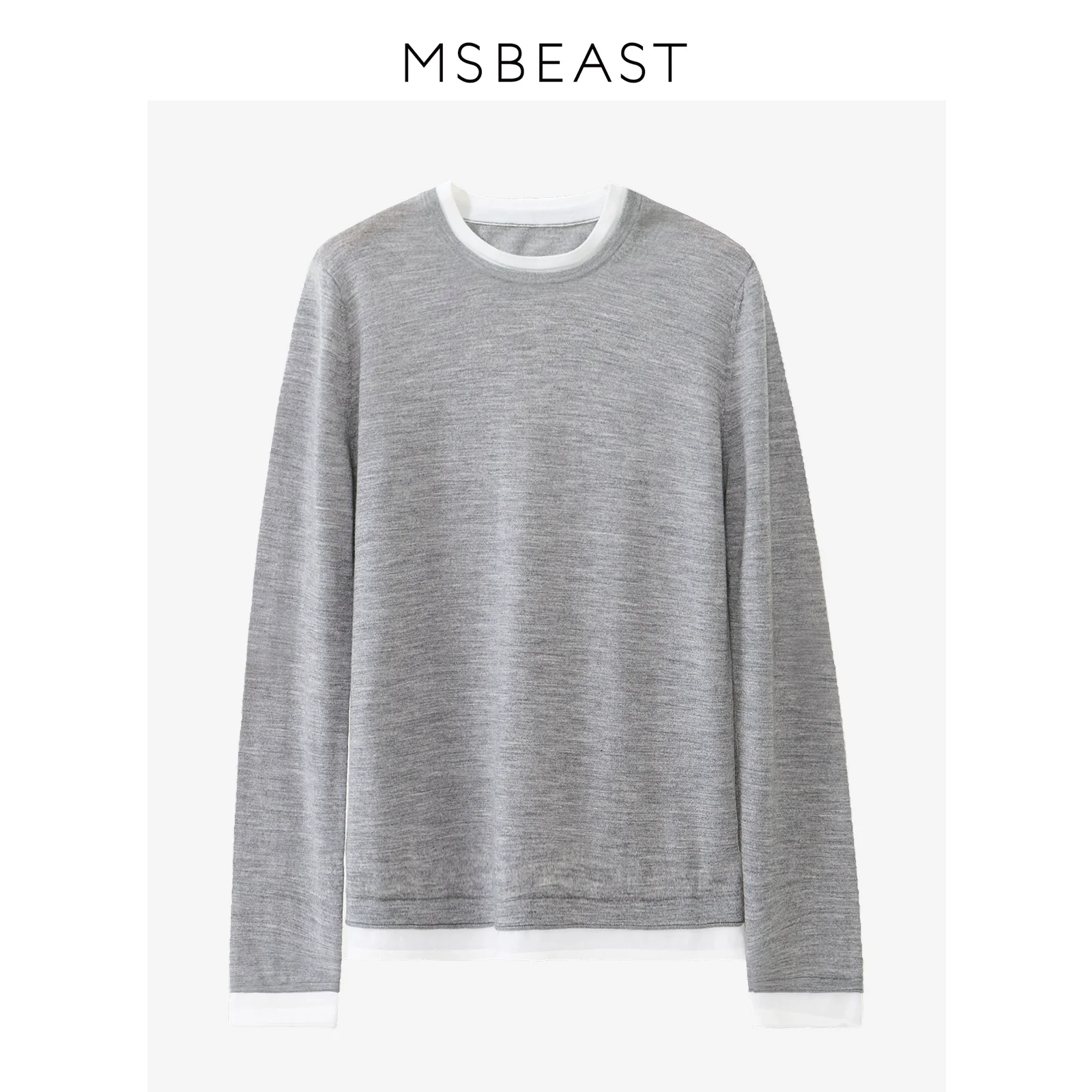 Round Neck Two-Tone Long-Sleeve Sweater - Image 7