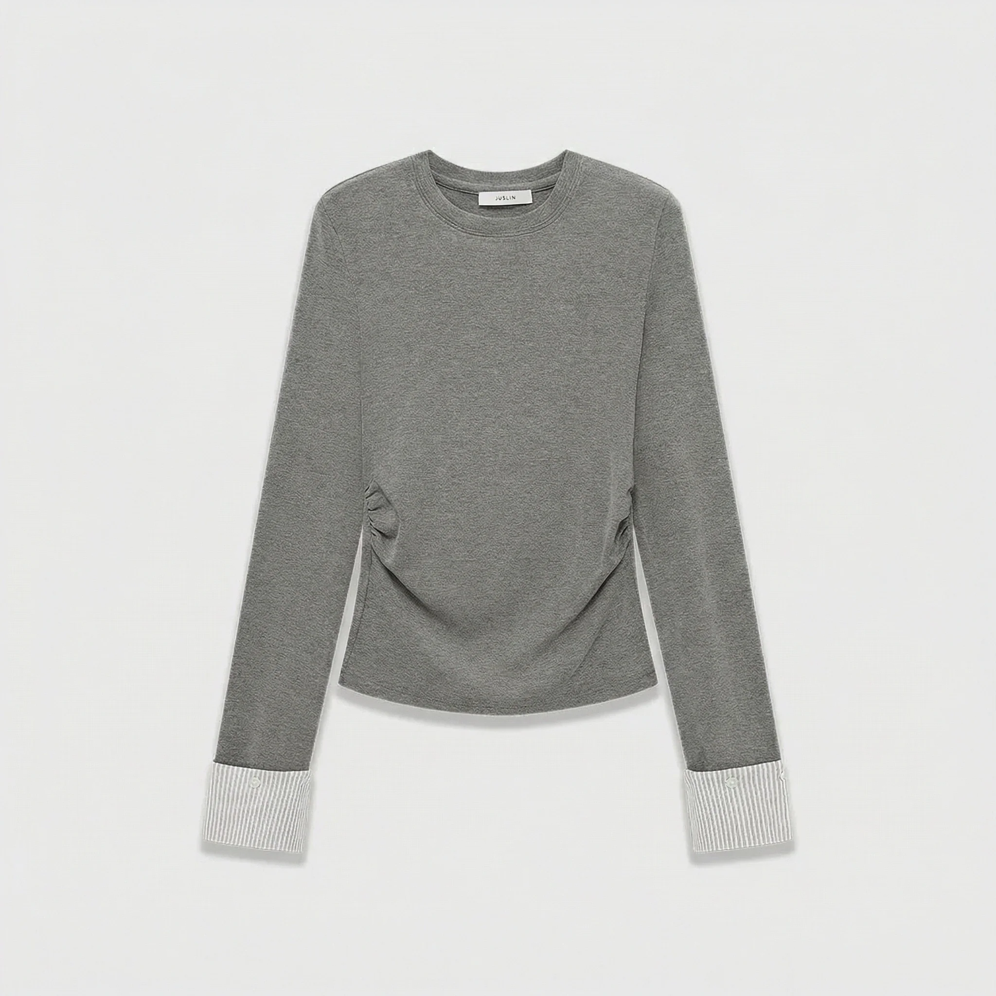 Ruched Crewneck Top with Detachable Cuffs - Image 2