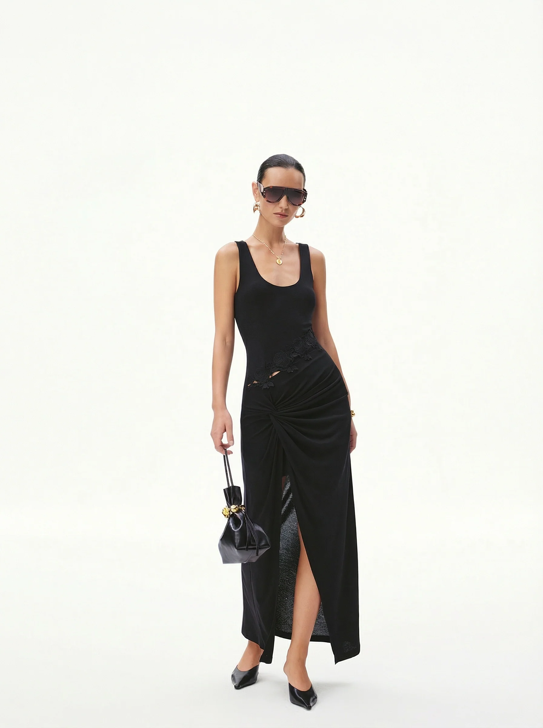 Ruched Lace Maxi Dress