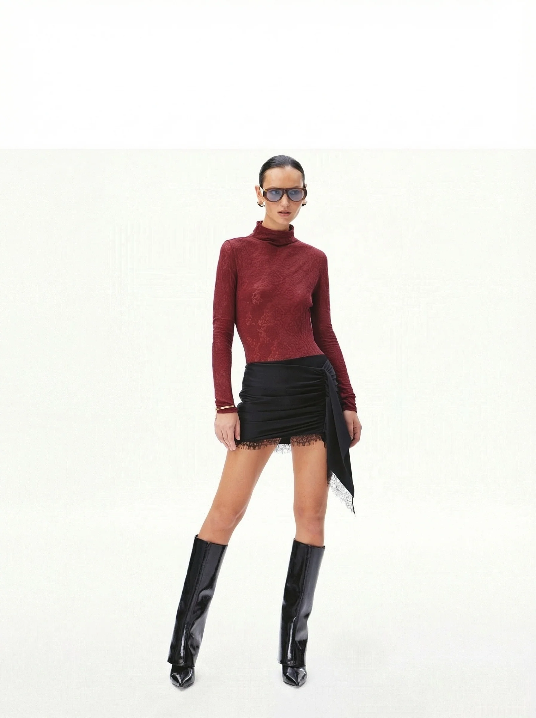 Ruched Lace Mini Skirt - Image 4