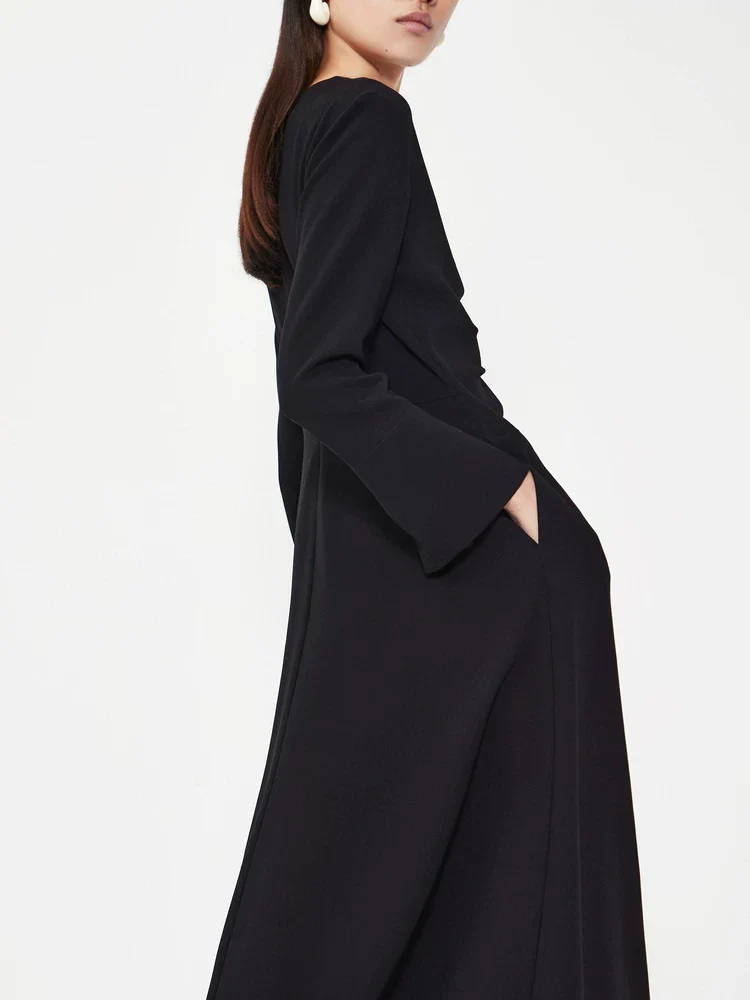 Ruched V-Neck Midi Dress - Image 4