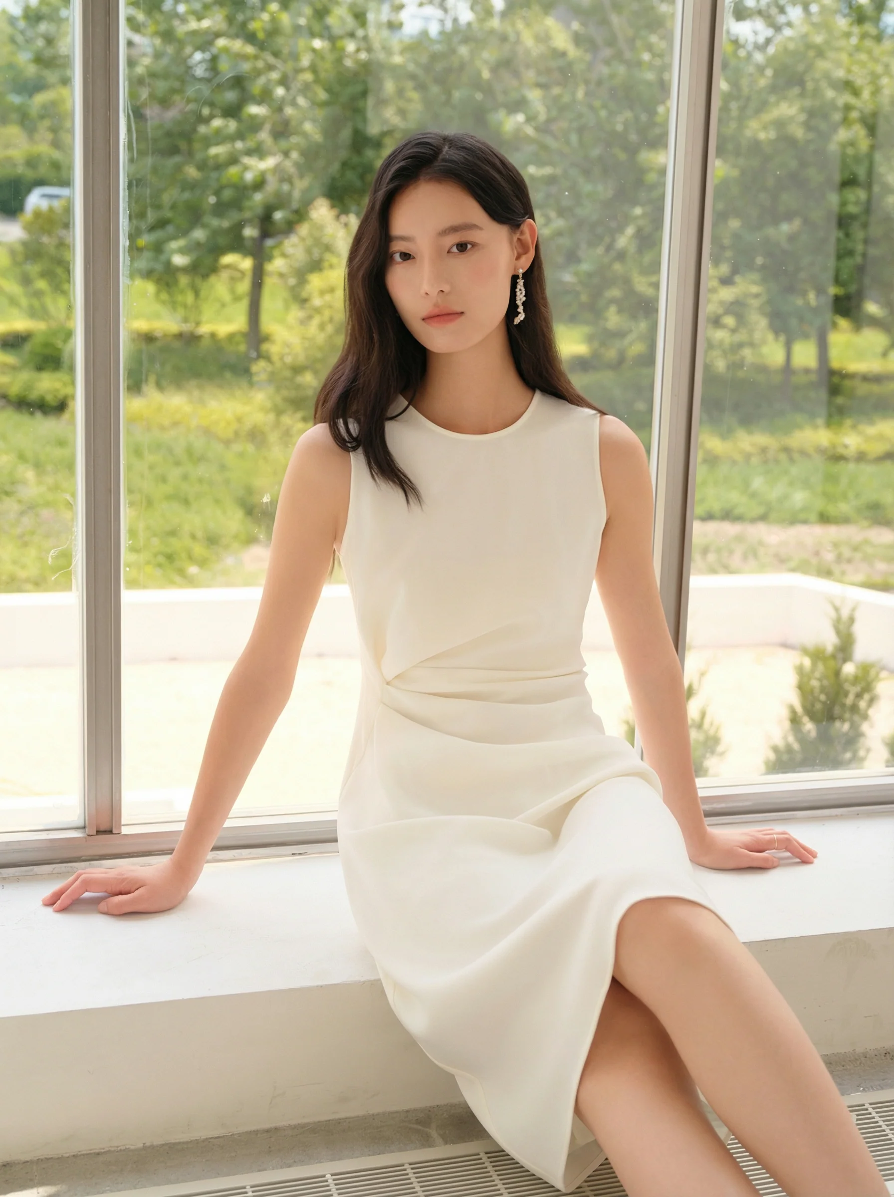 Ruched-Waist Sleeveless Midi Dress - Image 4