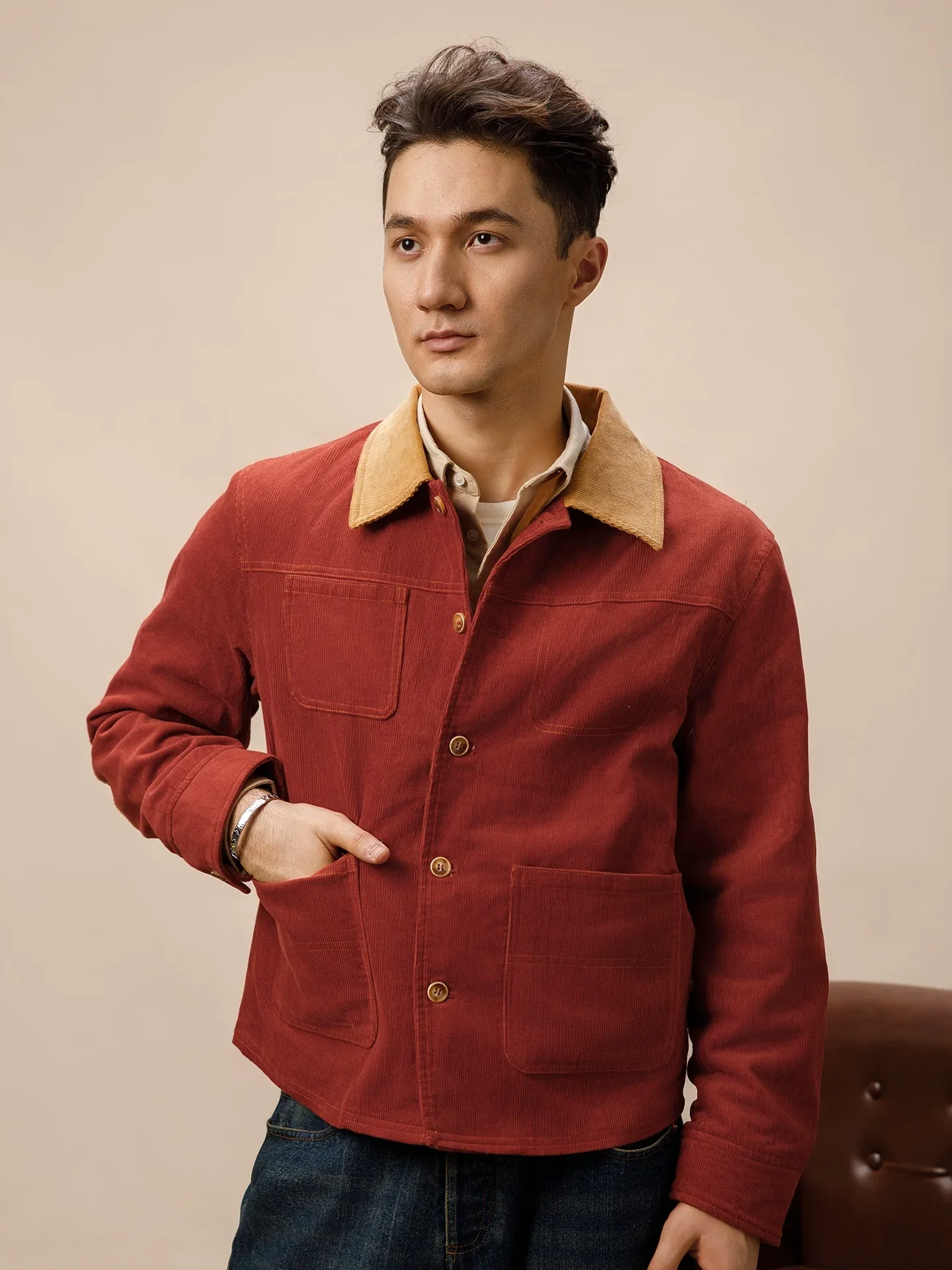Rust Corduroy Chore Jacket - Image 4