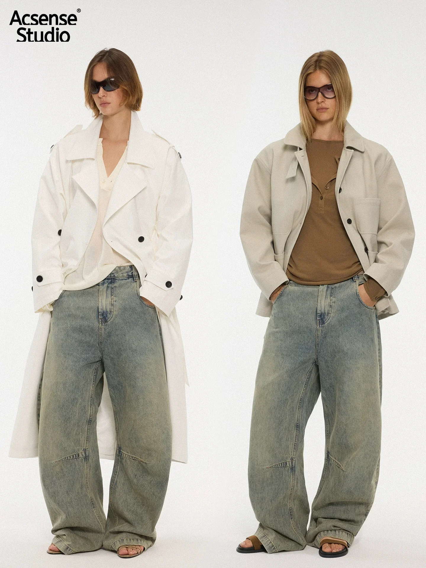 Rust-Wash Curved Seam Wide-Leg Jeans - Image 2