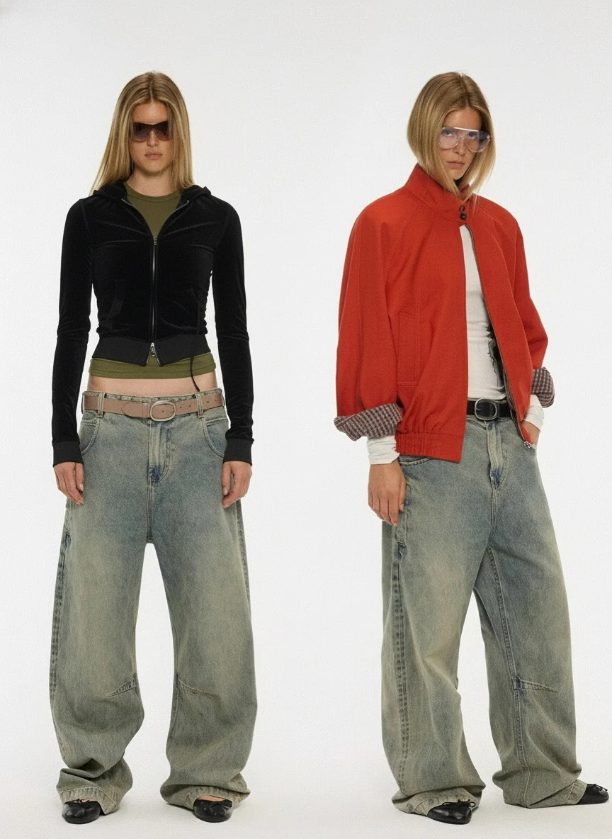 Rust-Wash Curved Seam Wide-Leg Jeans - Image 6