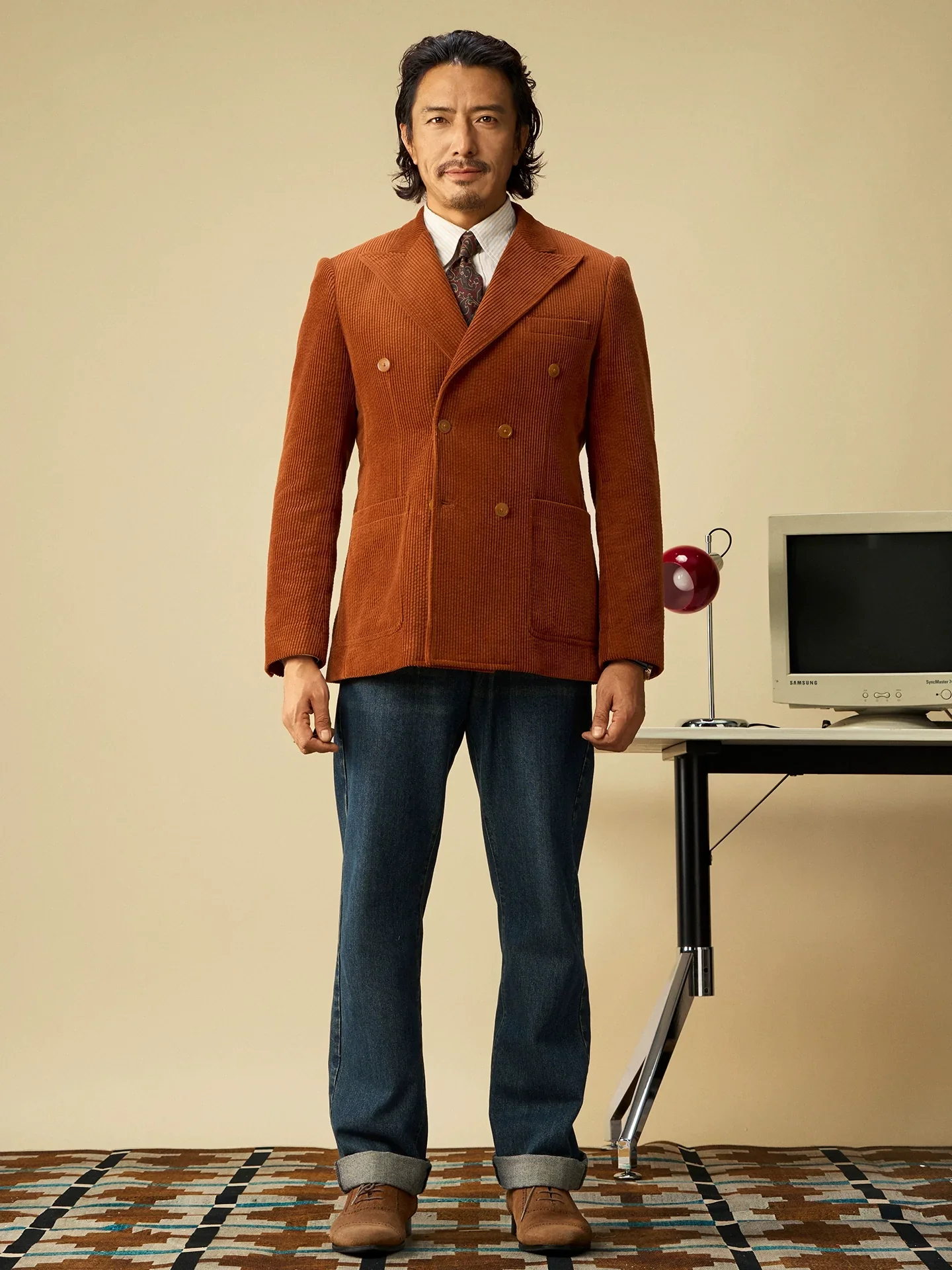 Rust Wide-Wale Corduroy Double-Breasted Blazer - Image 2
