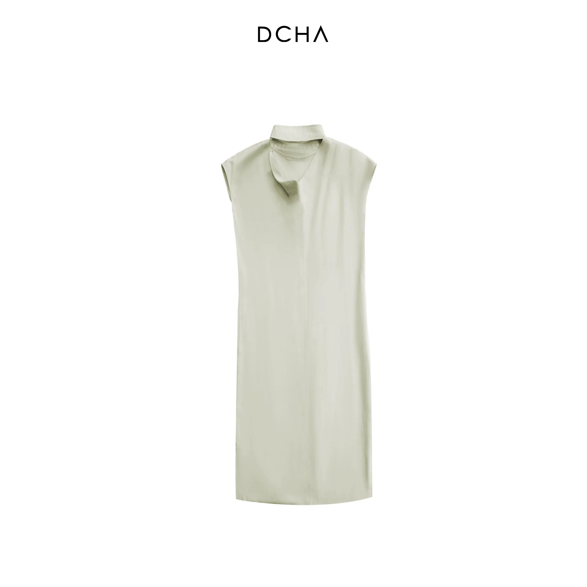 Sage Tencel Draped Neck Midi Dress