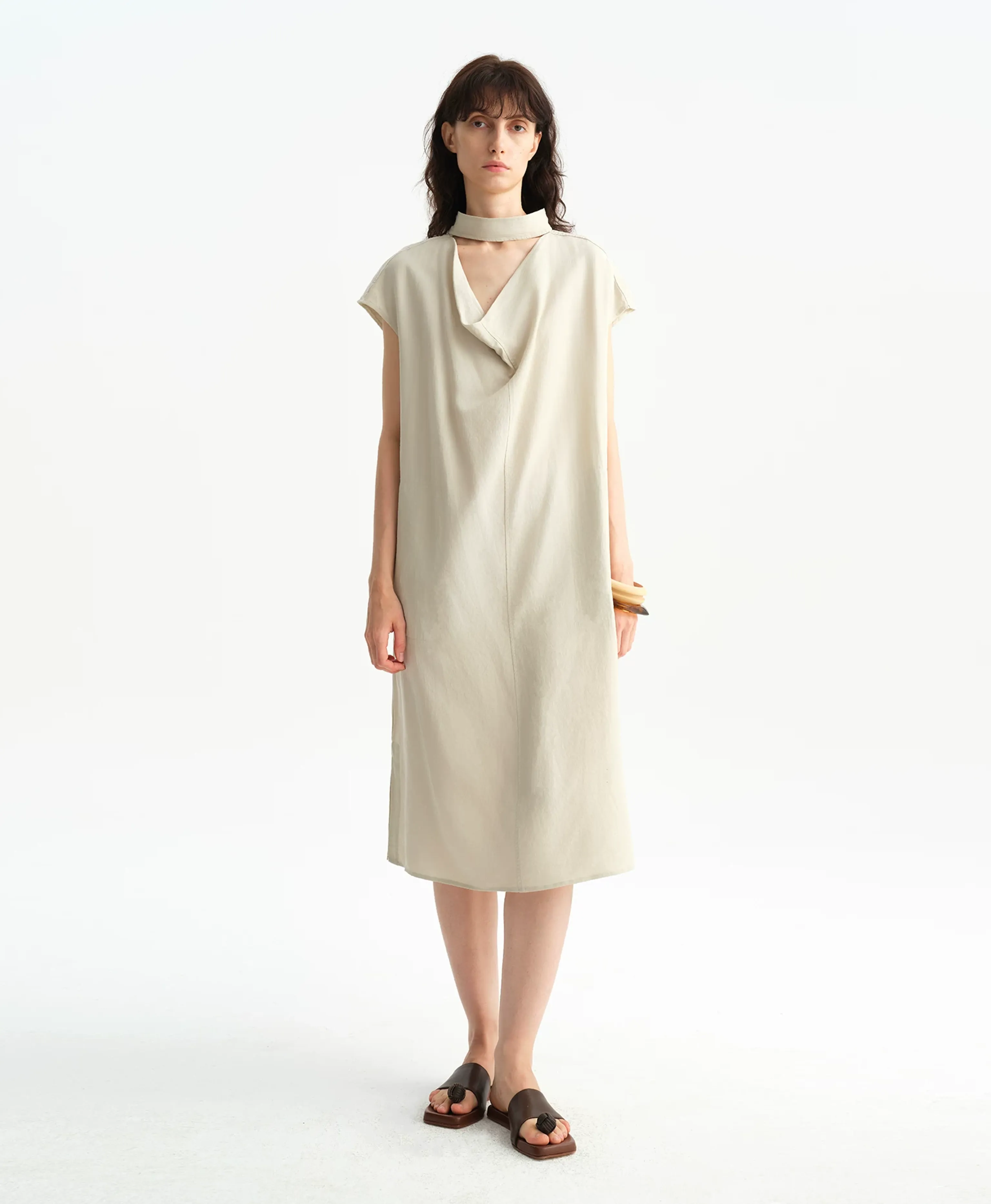 Sage Tencel Draped Neck Midi Dress - Image 3