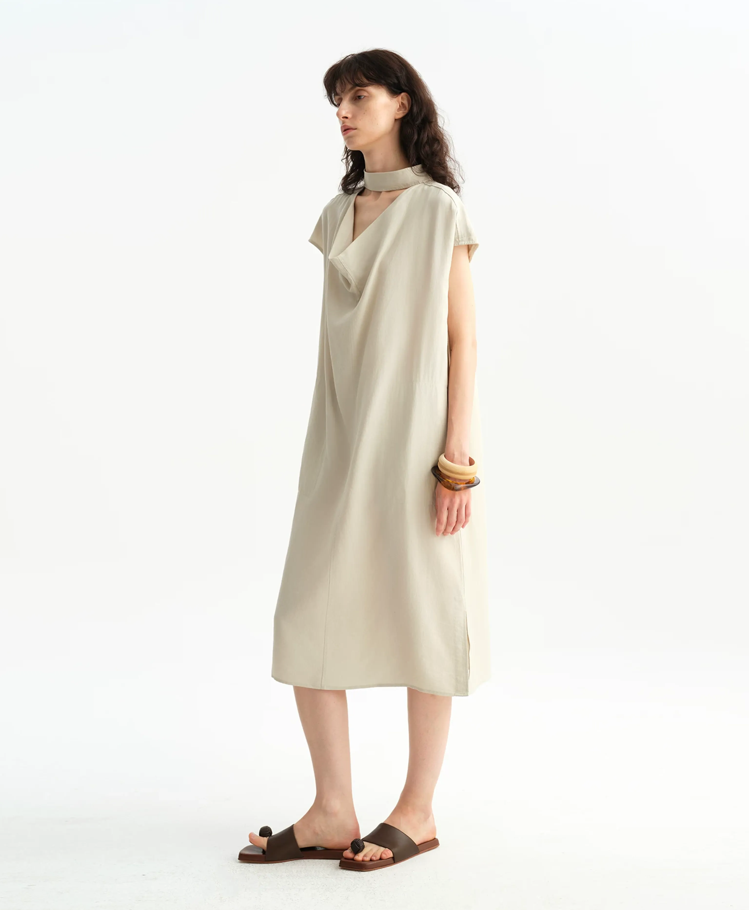 Sage Tencel Draped Neck Midi Dress - Image 4