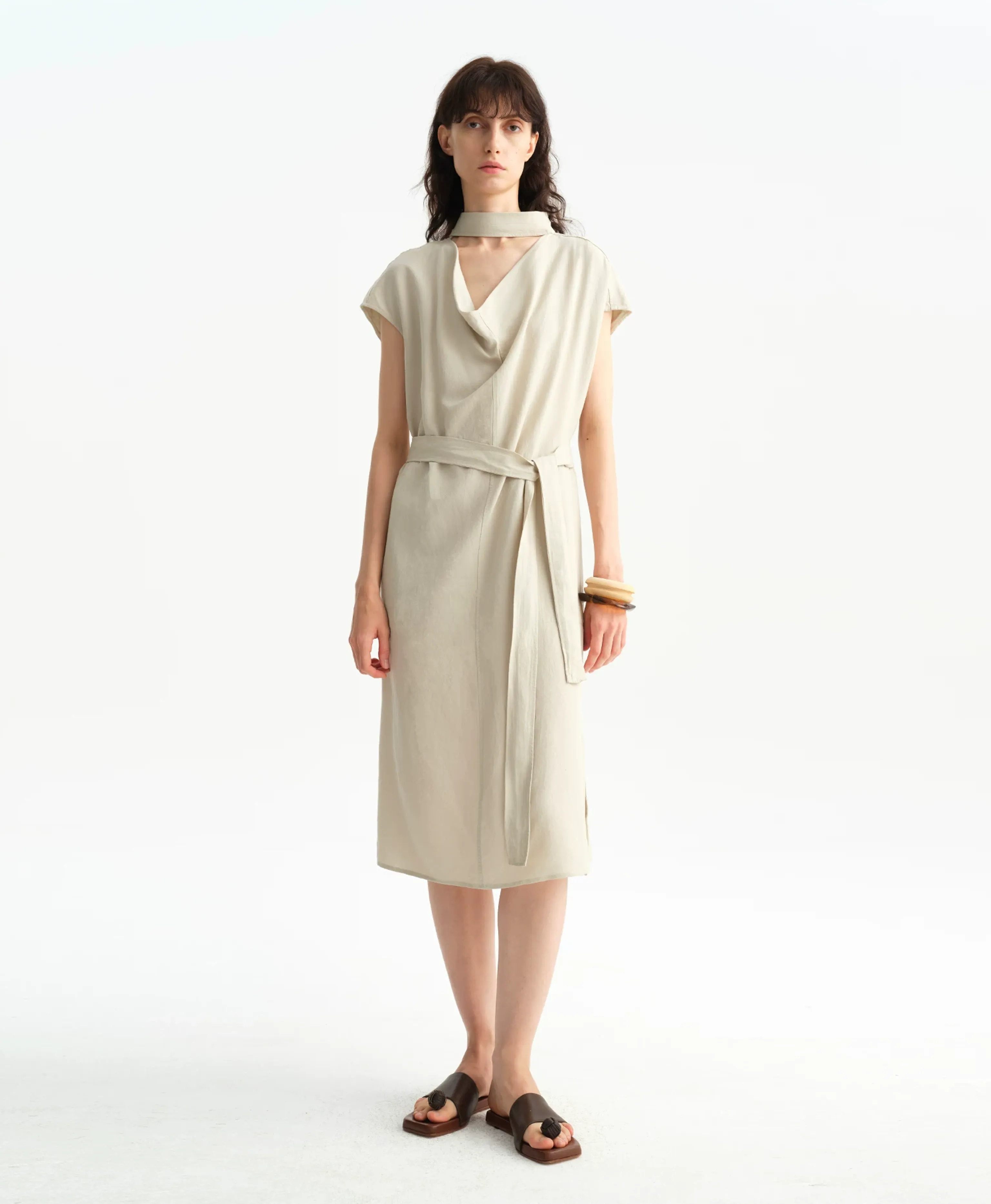 Sage Tencel Draped Neck Midi Dress - Image 5