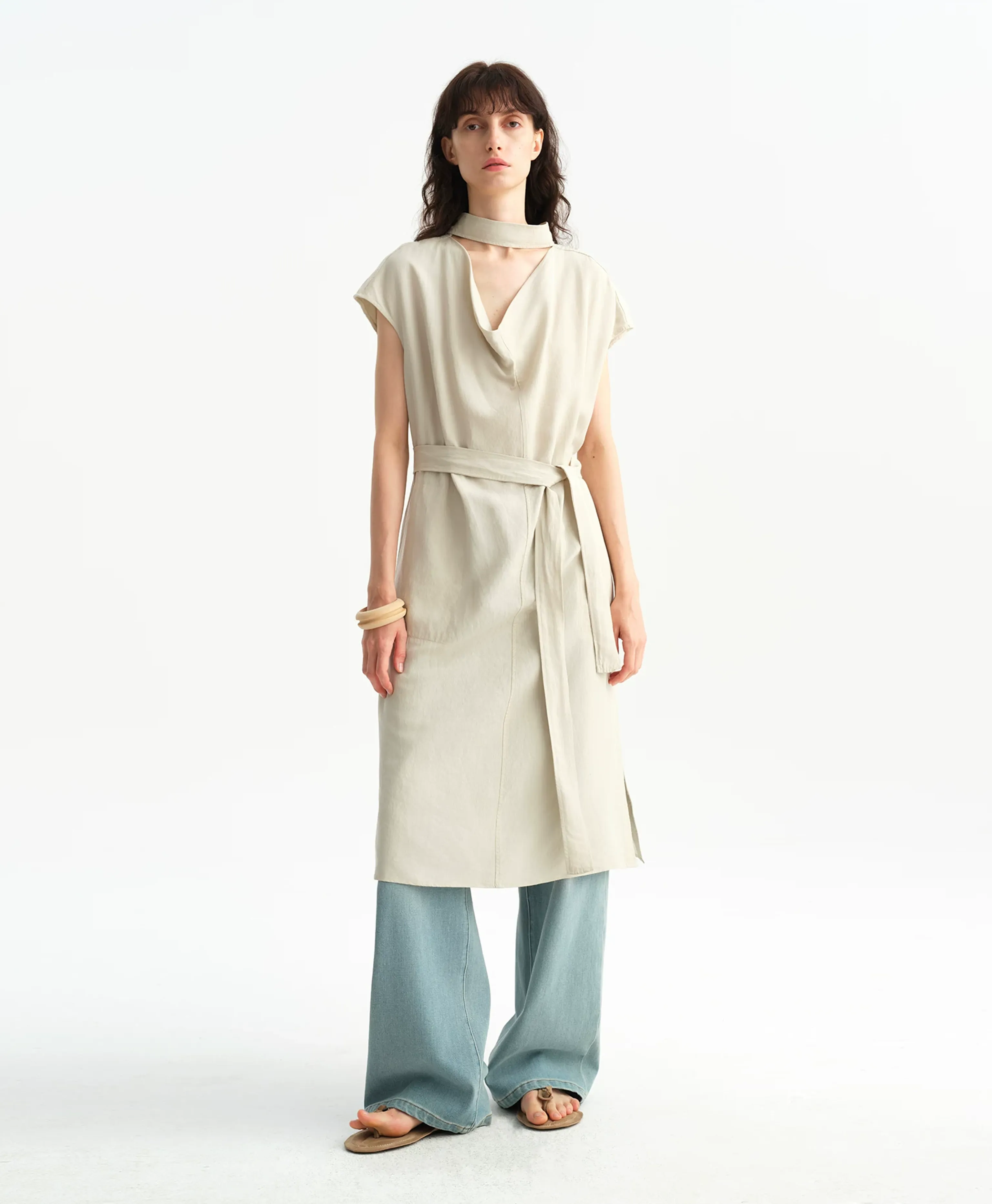 Sage Tencel Draped Neck Midi Dress - Image 6