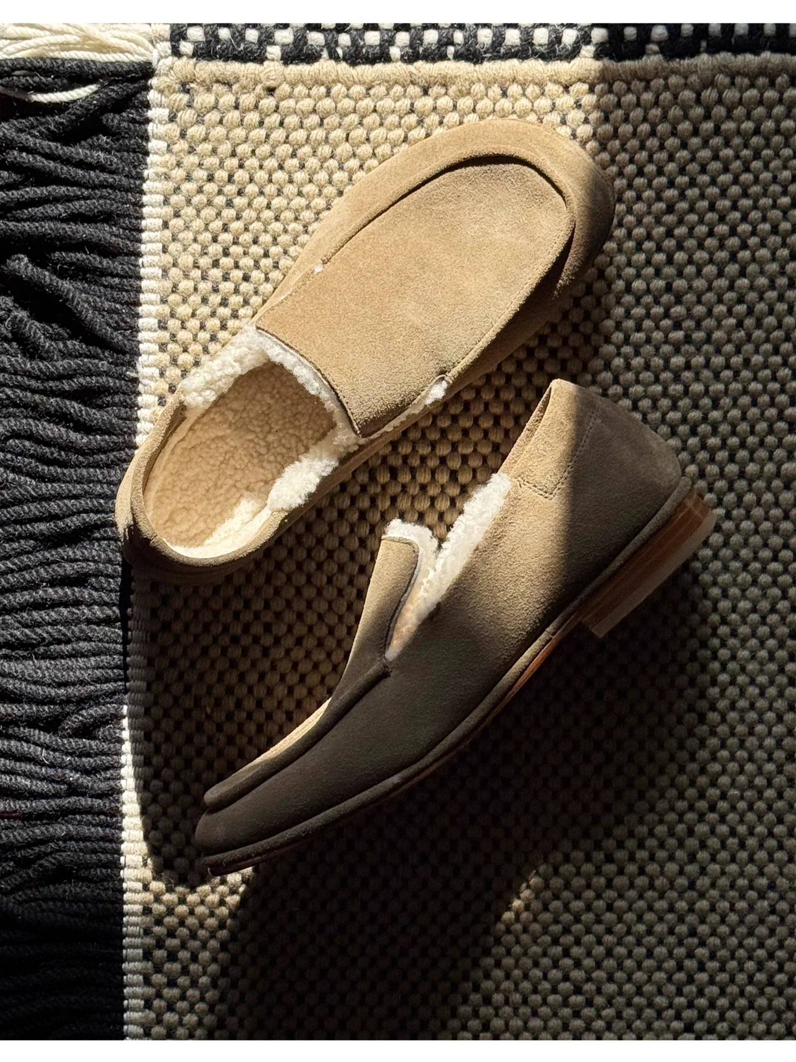 Sand Suede Shearling Slip-On Loafers - Image 3