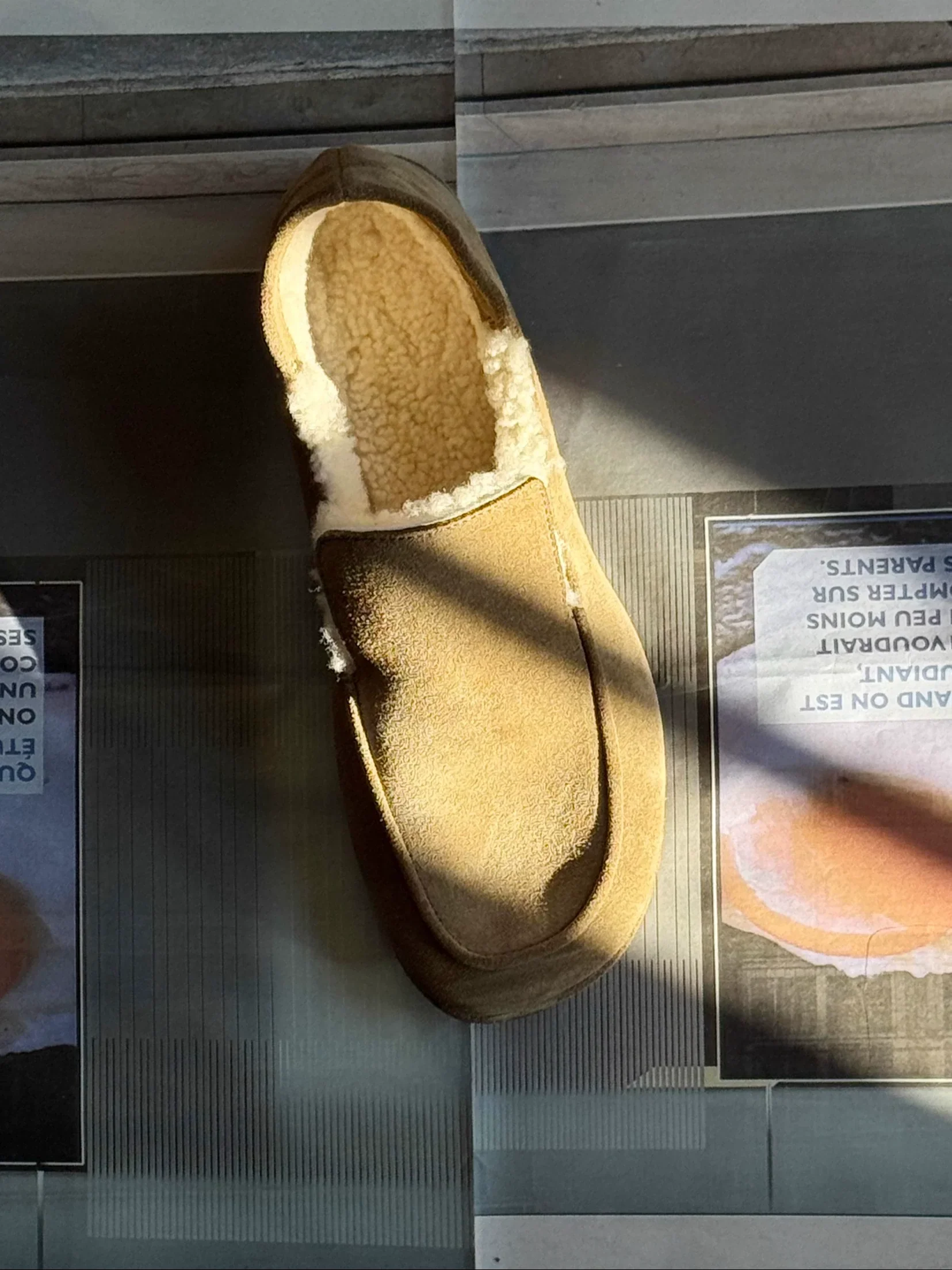Sand Suede Shearling Slip-On Loafers - Image 4