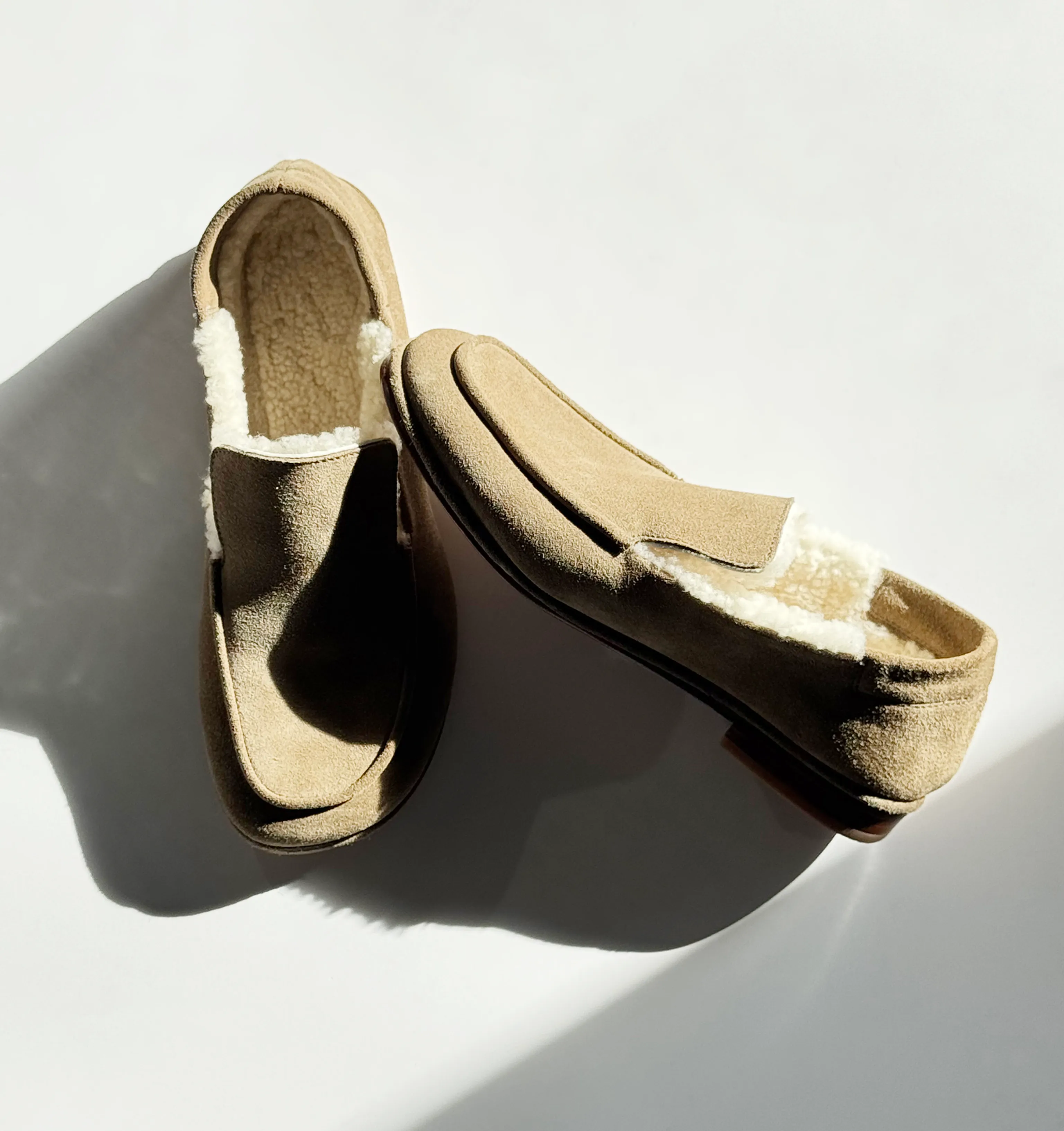 Sand Suede Shearling Slip-On Loafers - Image 5