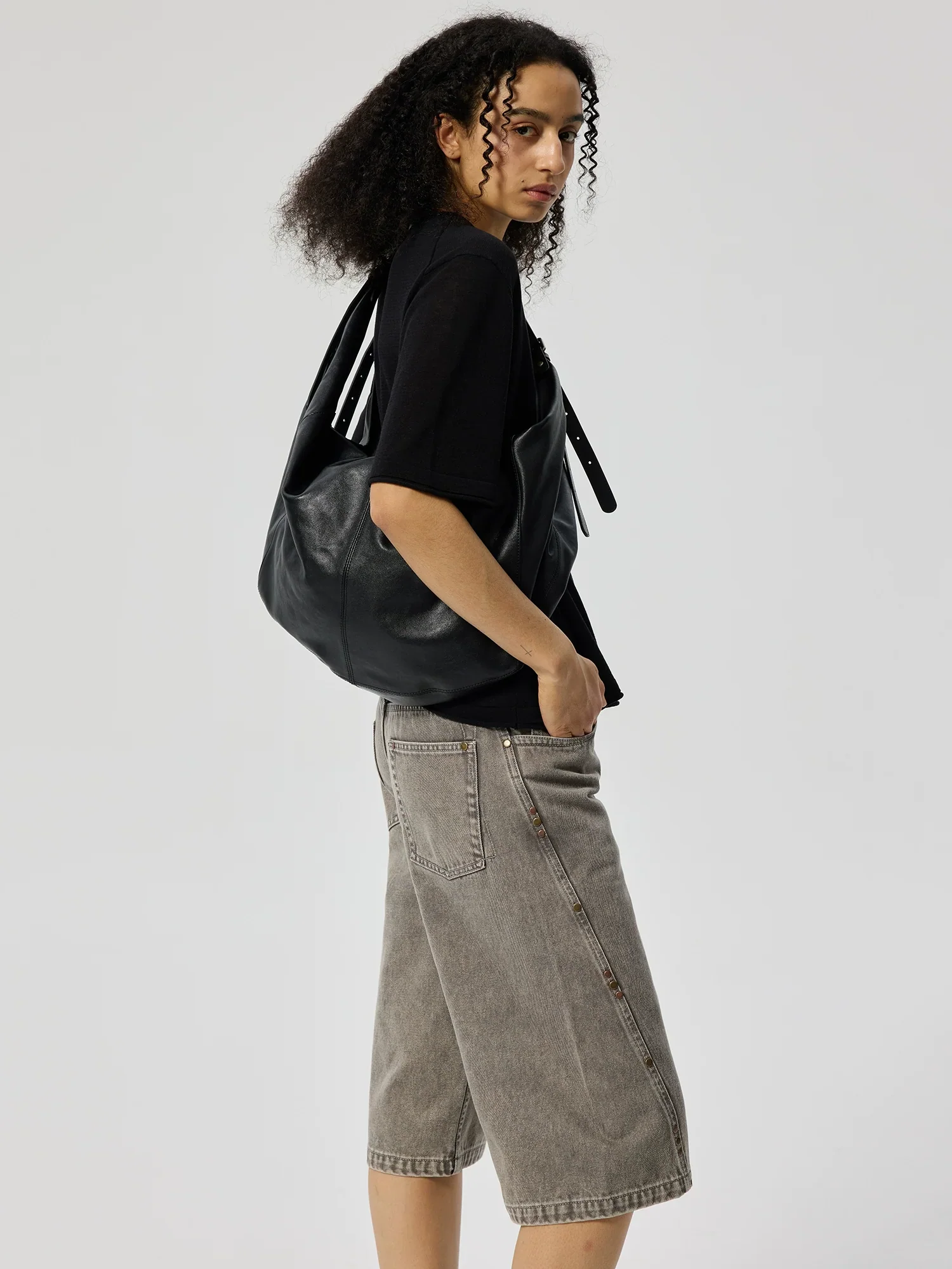 Sandy Gray Rivet Bermuda Shorts