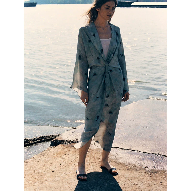 Satin Watercolor Silk Dress - Image 3