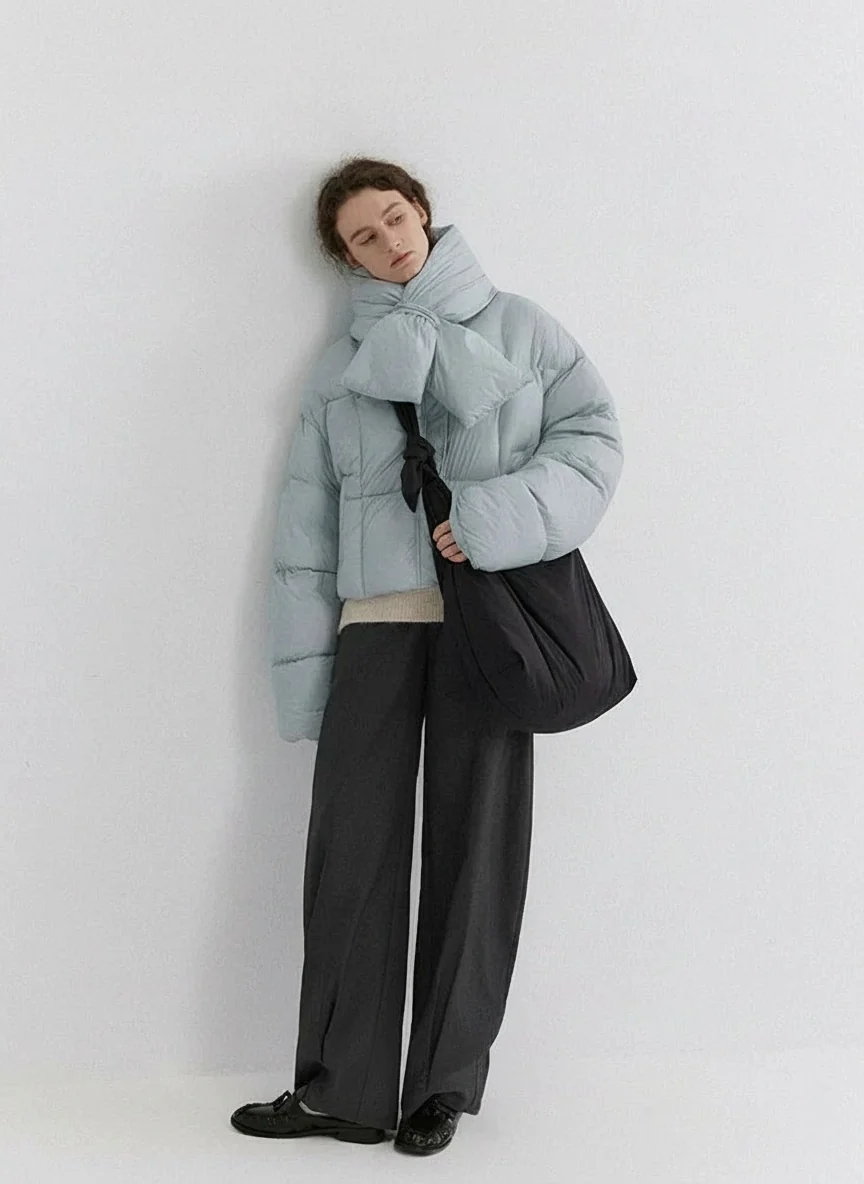 Scarf-Collar Cropped Down Jacket - Image 5