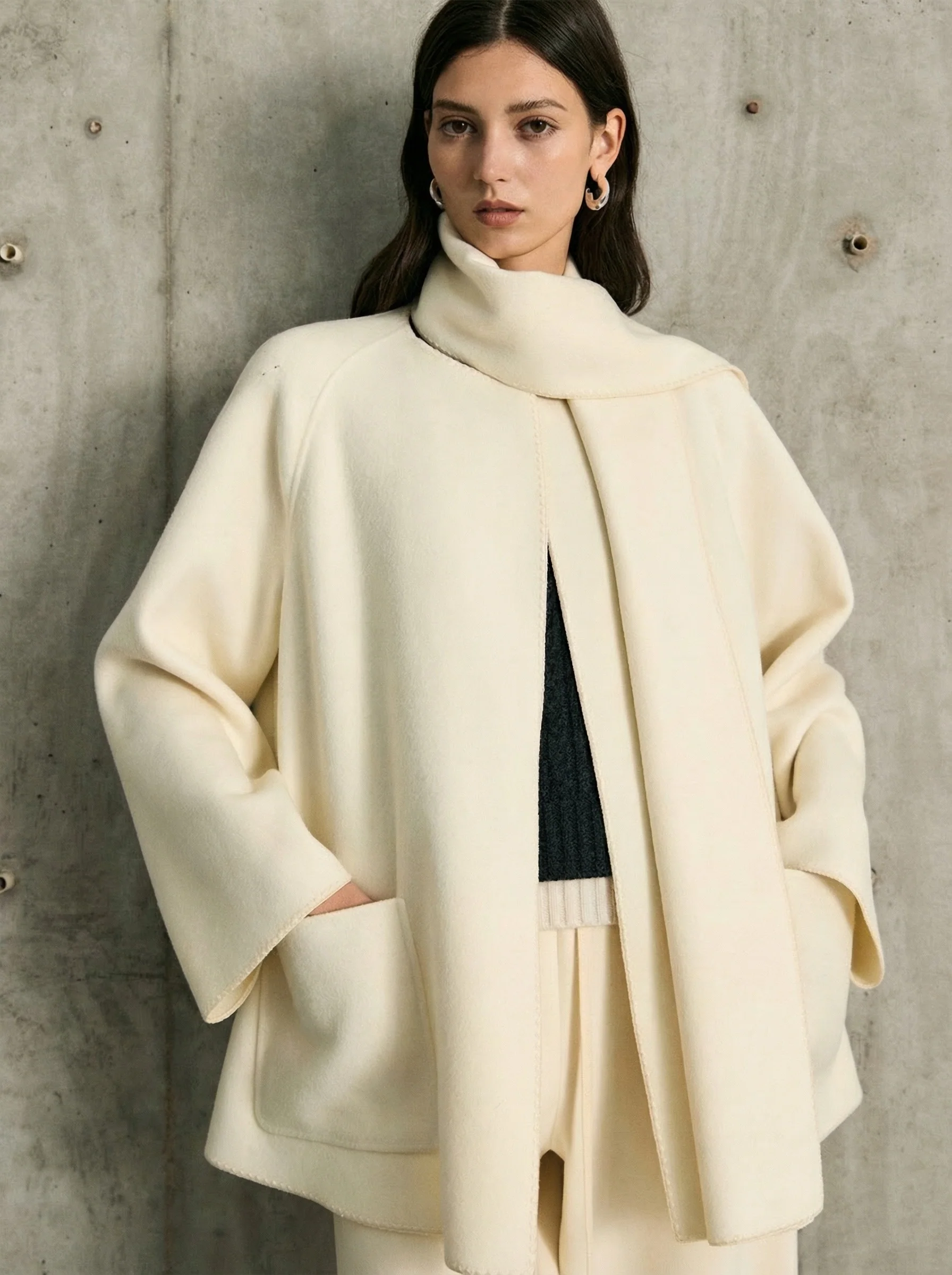 Scarf-Collar Wool Cashmere Coat - Image 6
