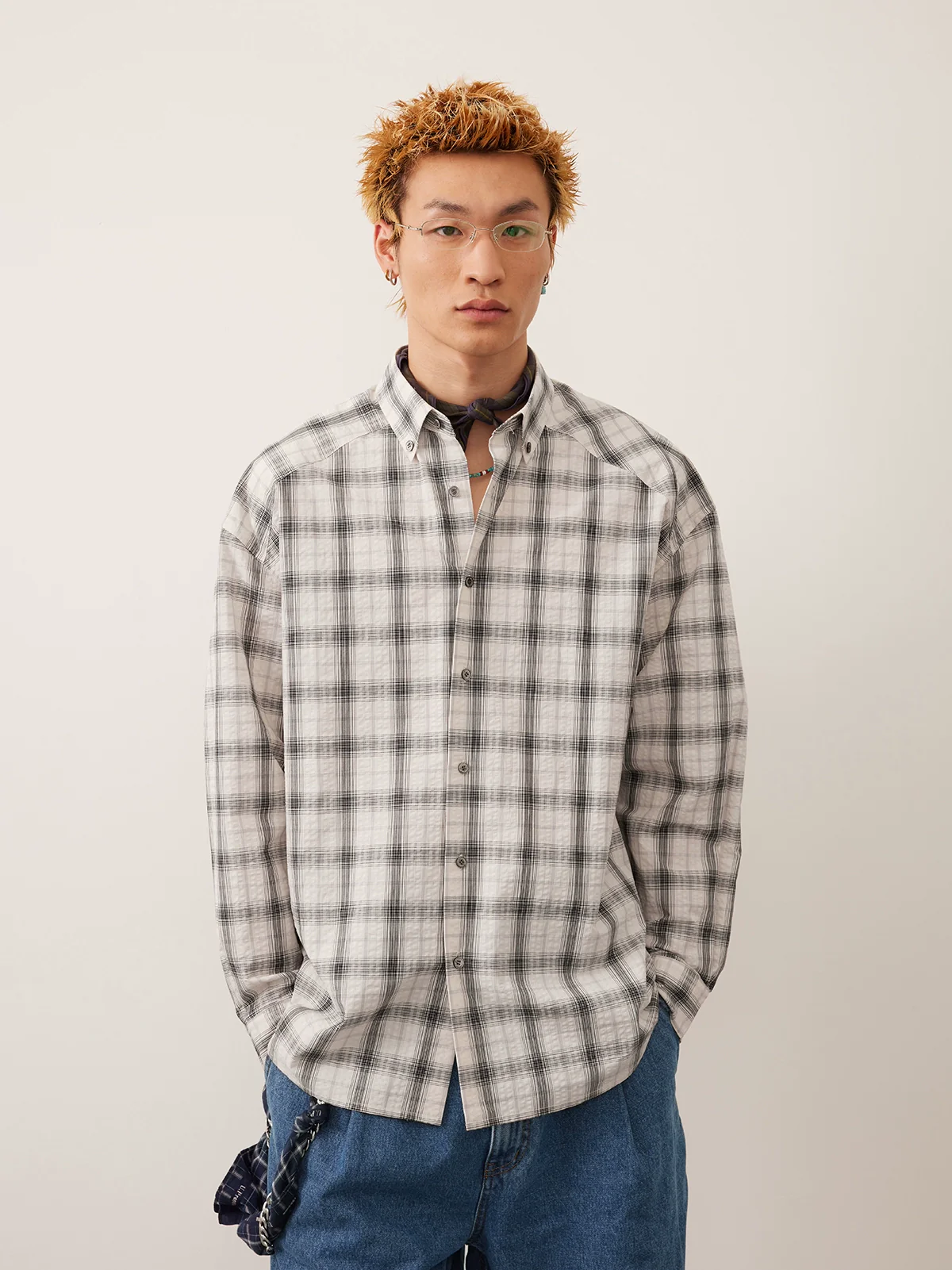 Seersucker Checked Cross-Yoke Shirt - Image 6