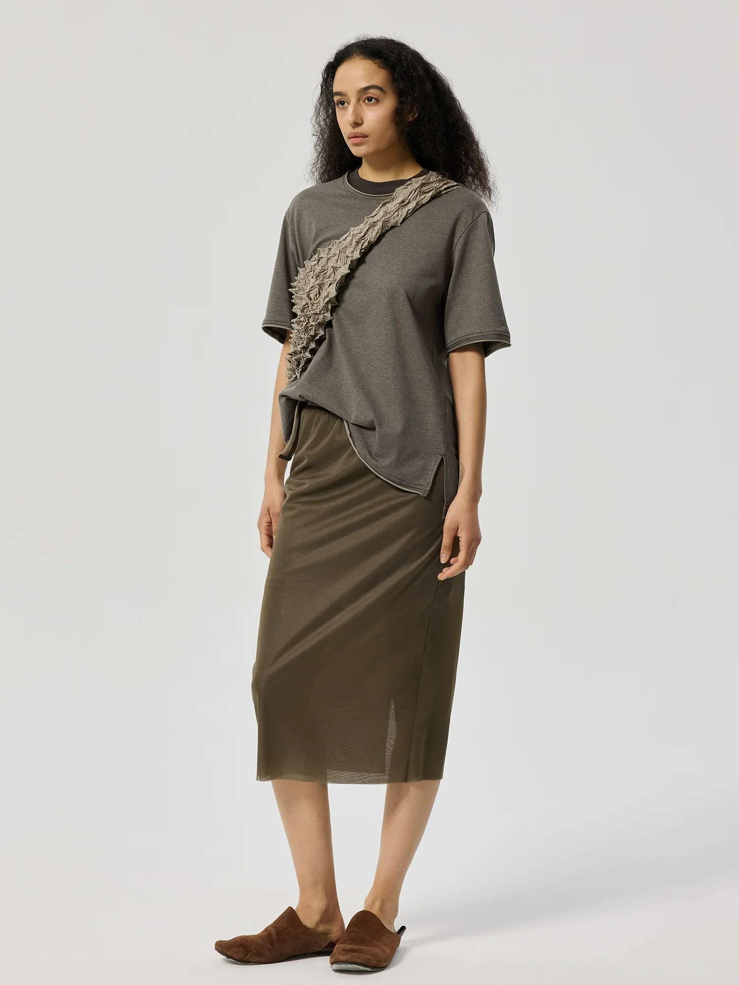 Semi-Sheer Knit Organza Midi Skirt - Image 3