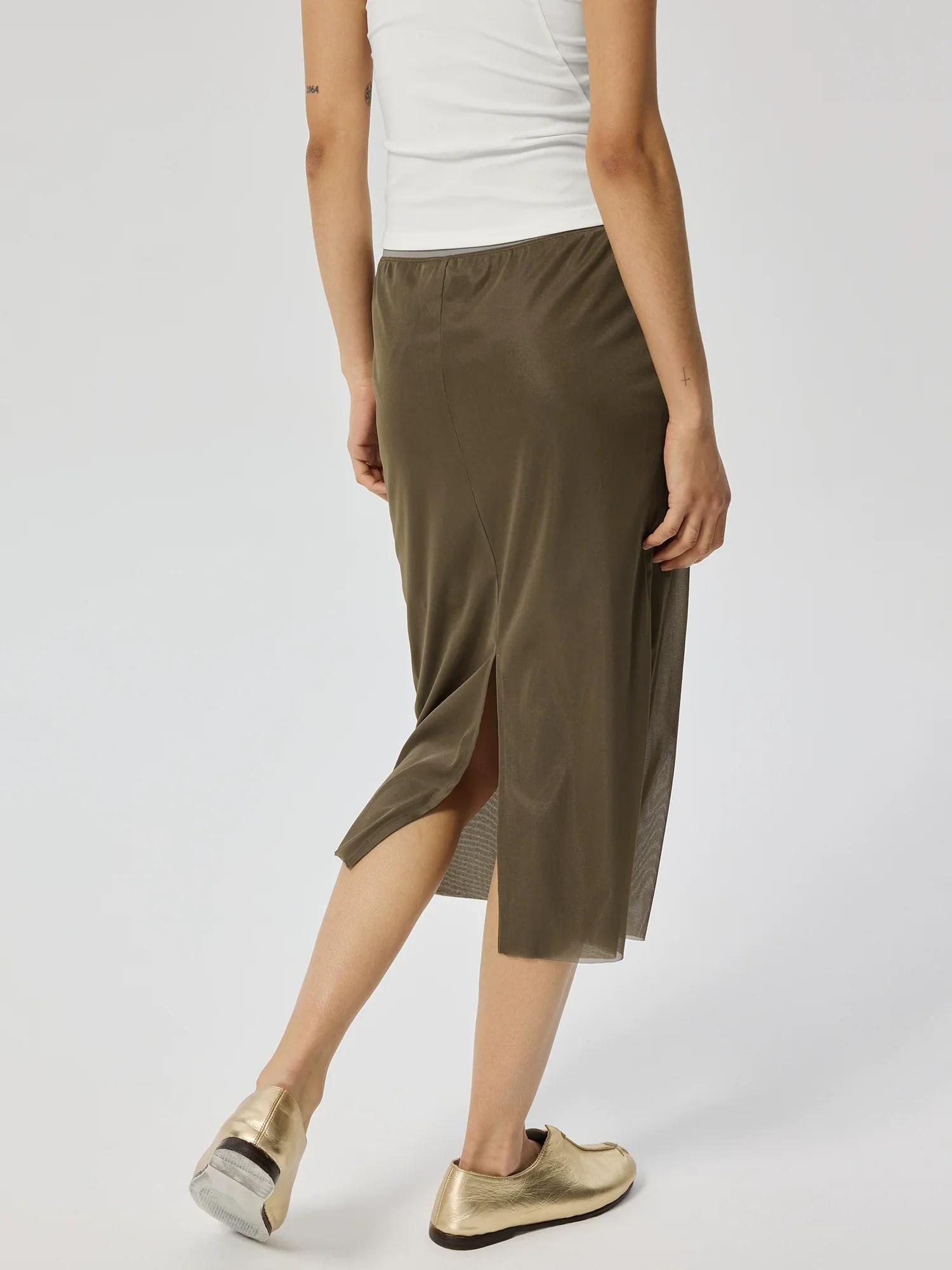 Semi-Sheer Knit Organza Midi Skirt - Image 4