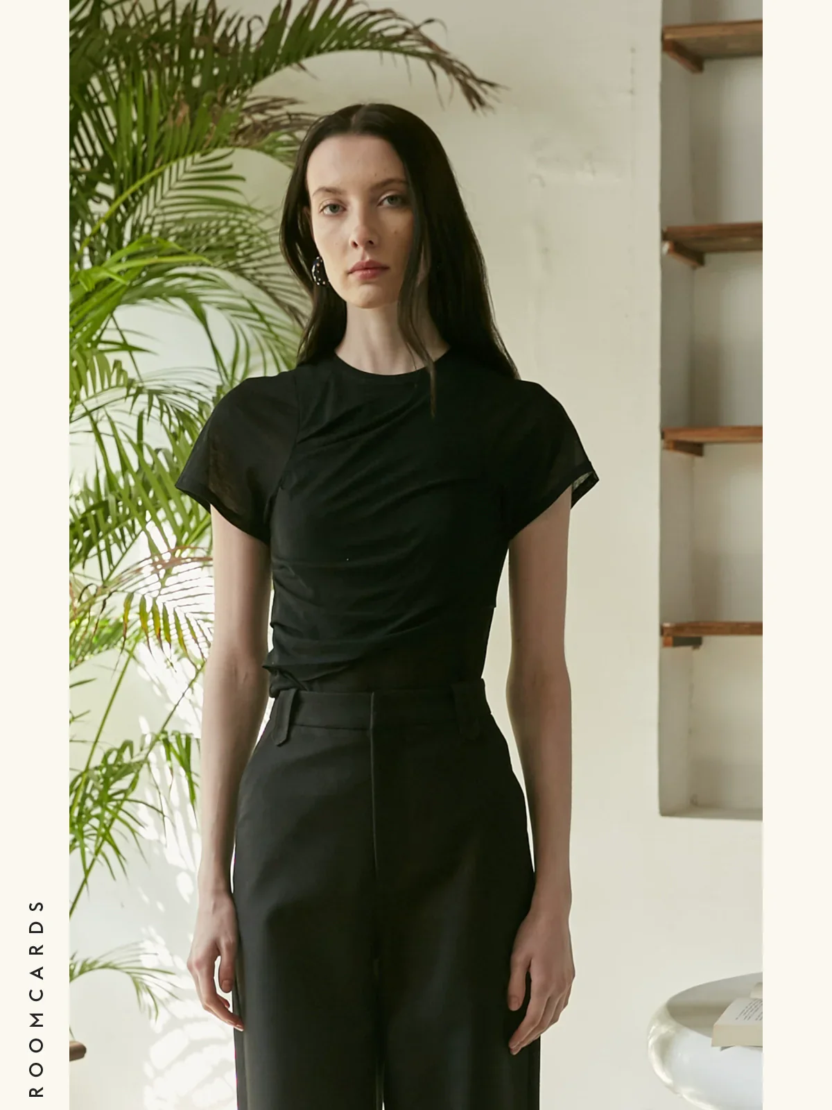 Semi-Sheer Pleated Cotton Tee