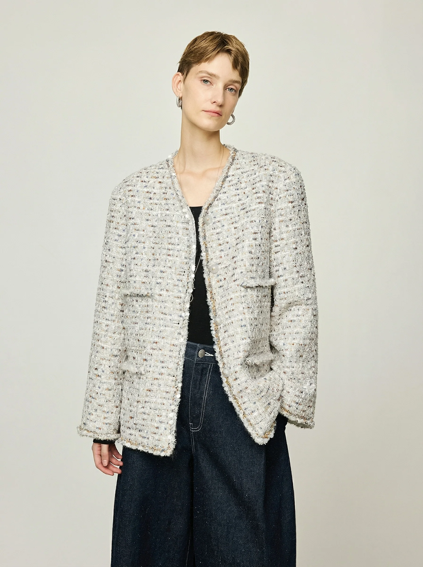 Sequin-Trim Tweed Jacket