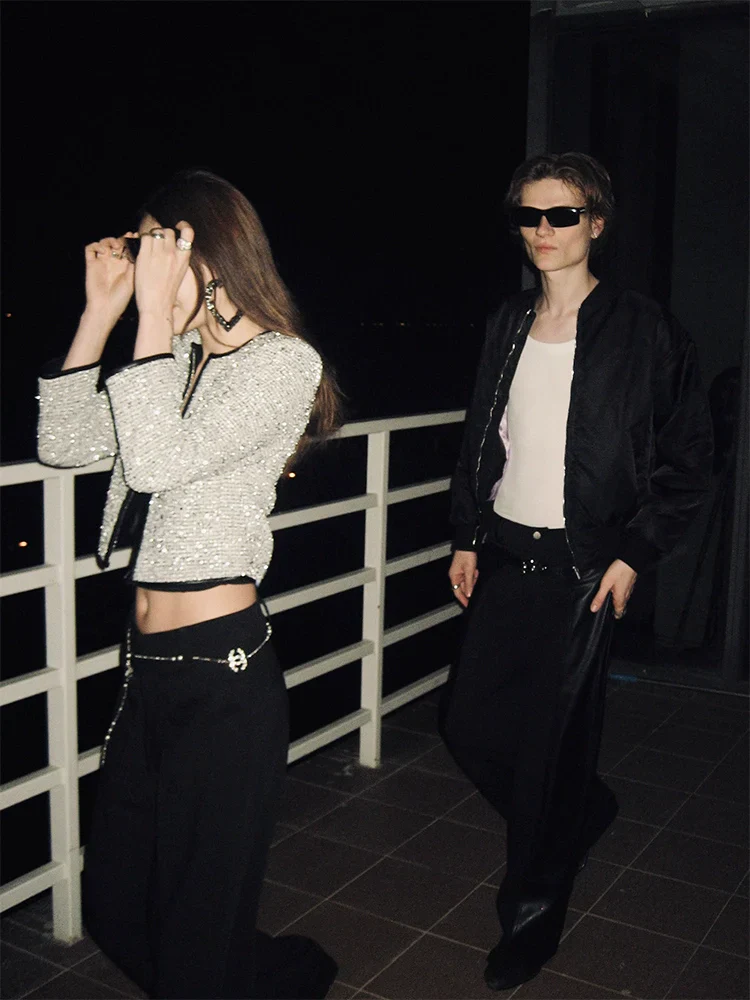 Sequined Tweed Bomber Jacket - Image 2