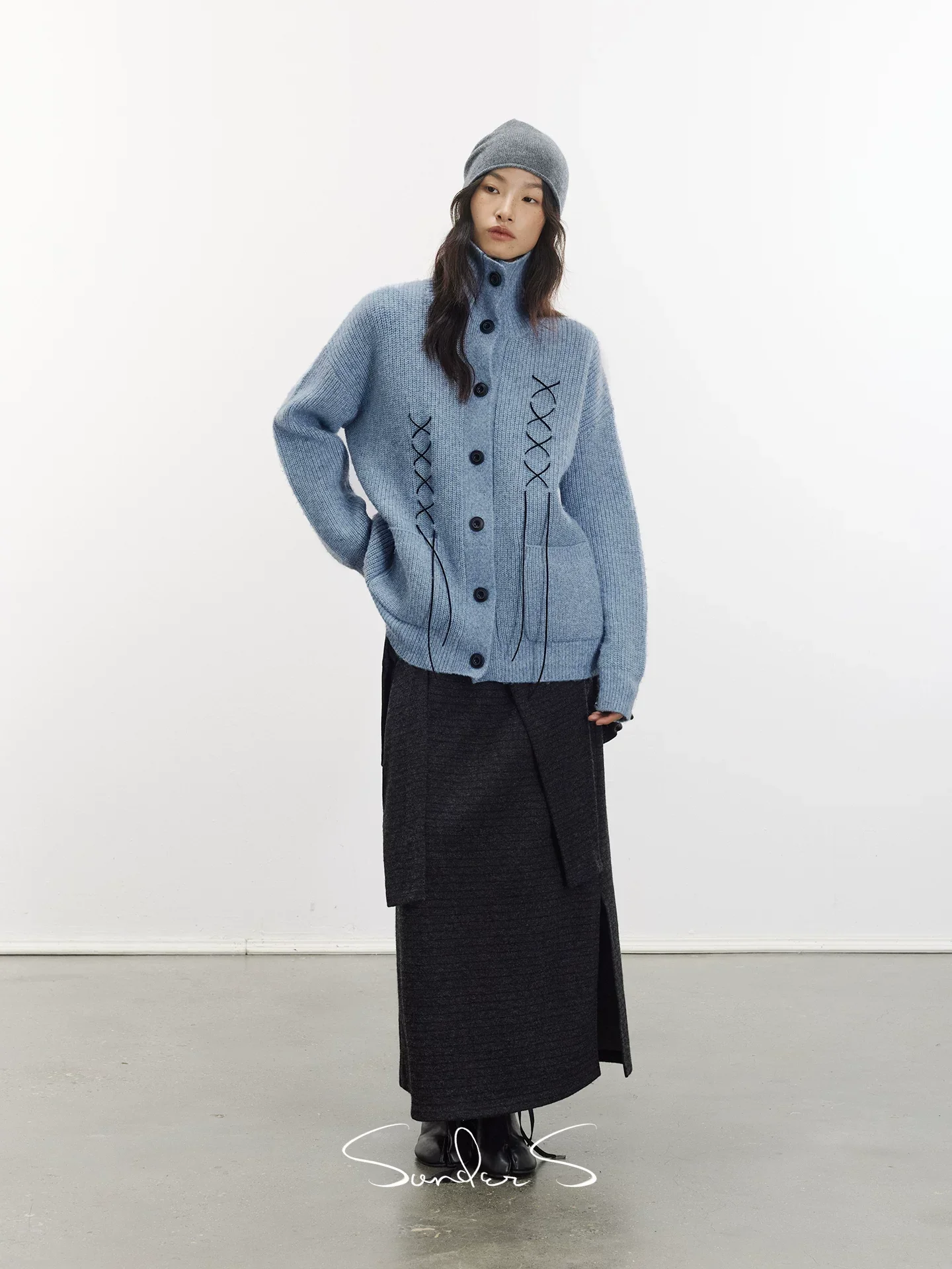 Serene Blue Crisscross Knit Cardigan - Image 2