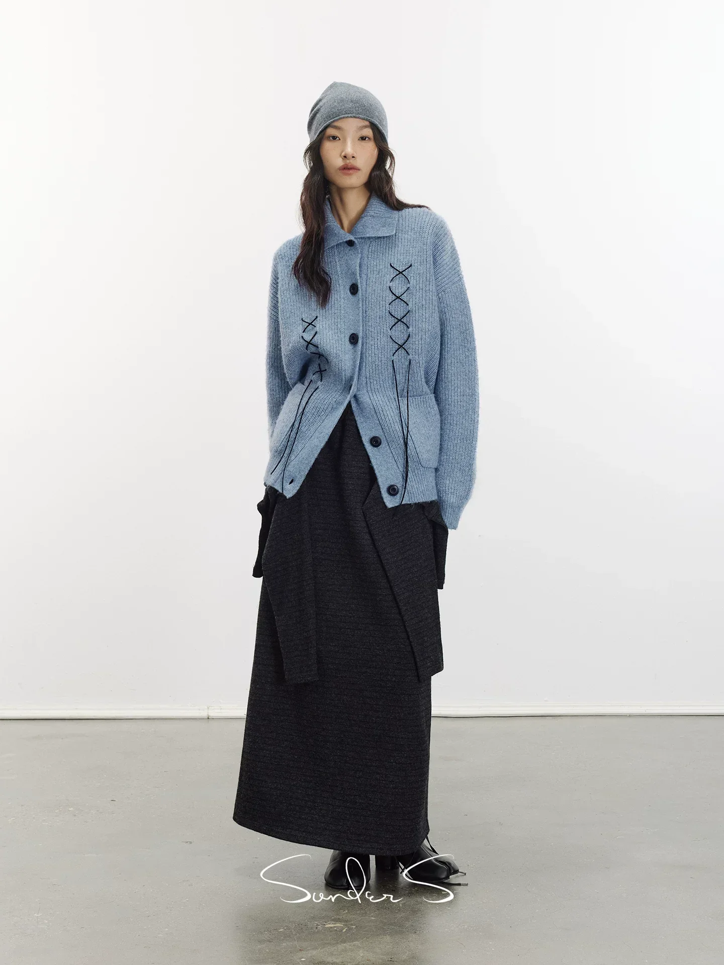 Serene Blue Crisscross Knit Cardigan - Image 3