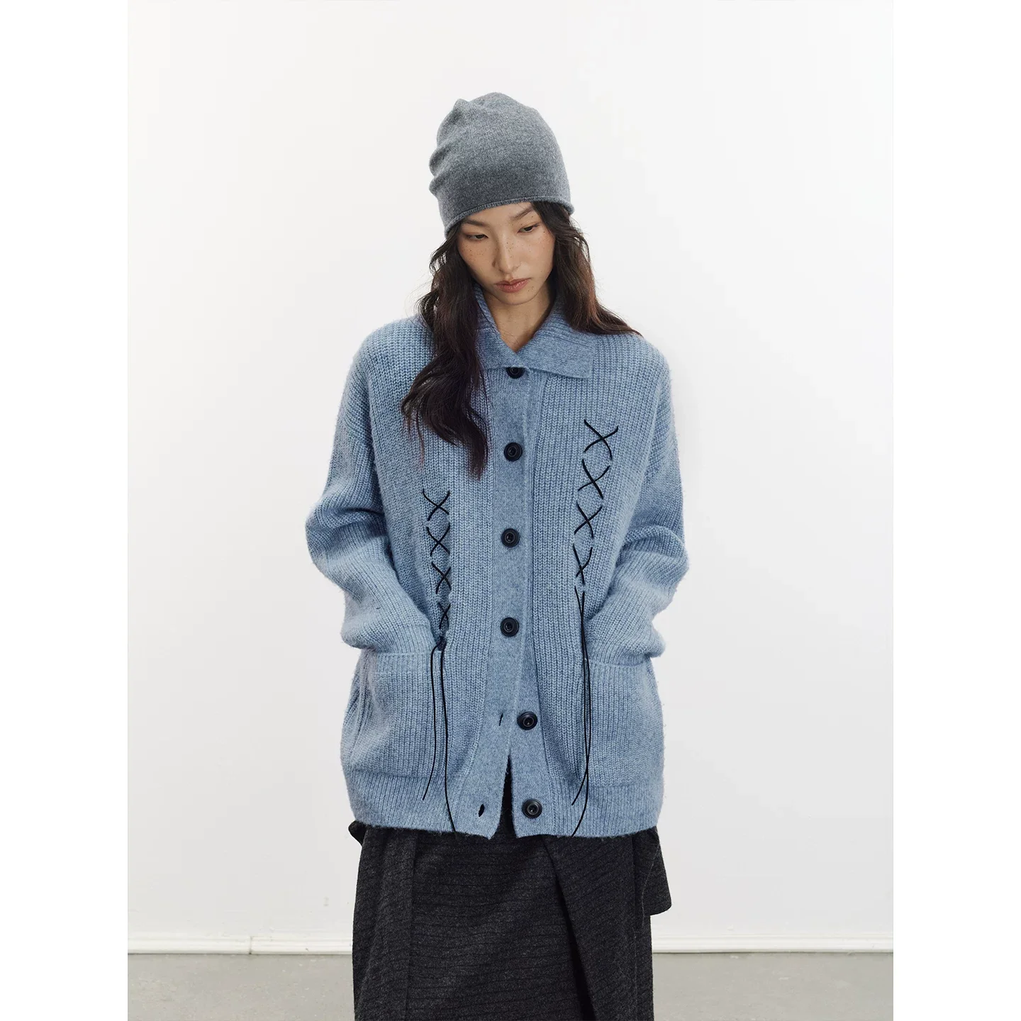 Serene Blue Crisscross Knit Cardigan - Image 4