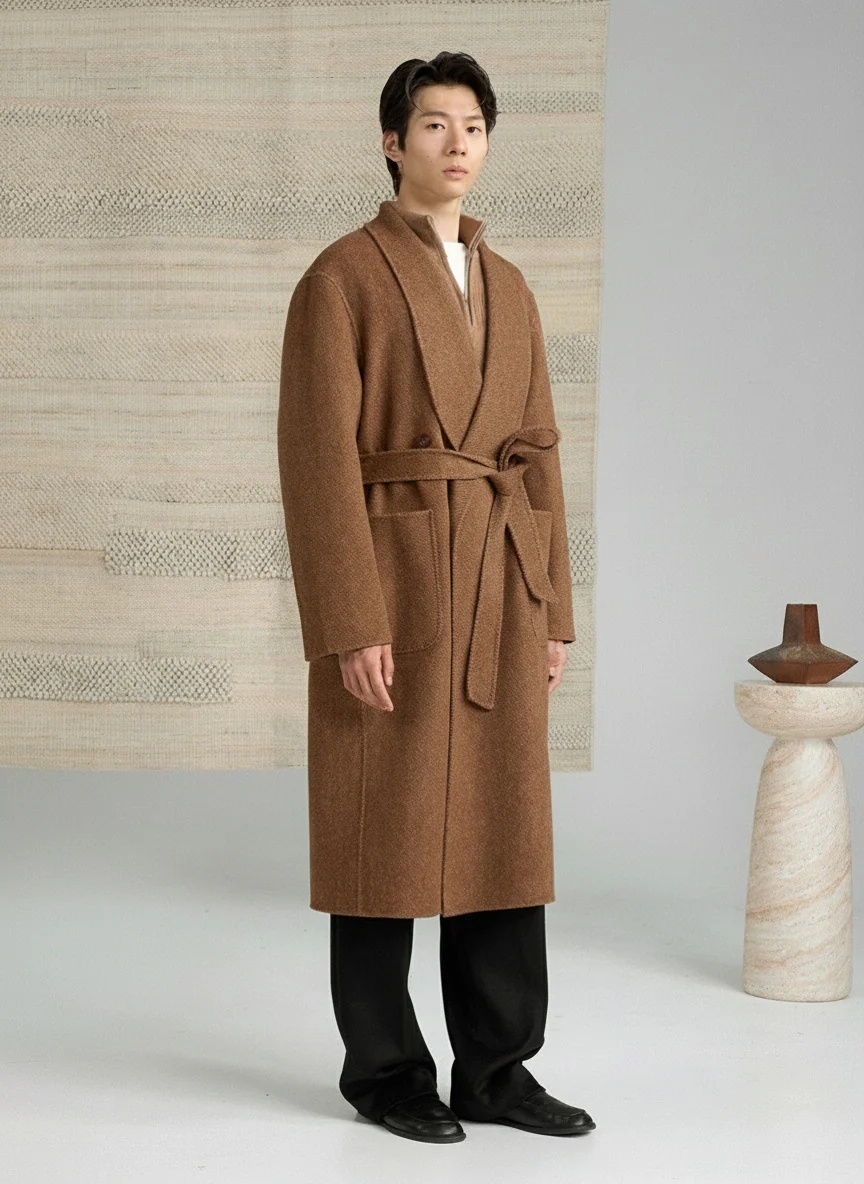Shawl Collar Belted Wool Overcoat - Image 2
